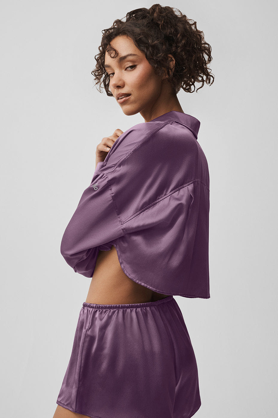 Silk Luminous Cropped Button Down Long Sleeve