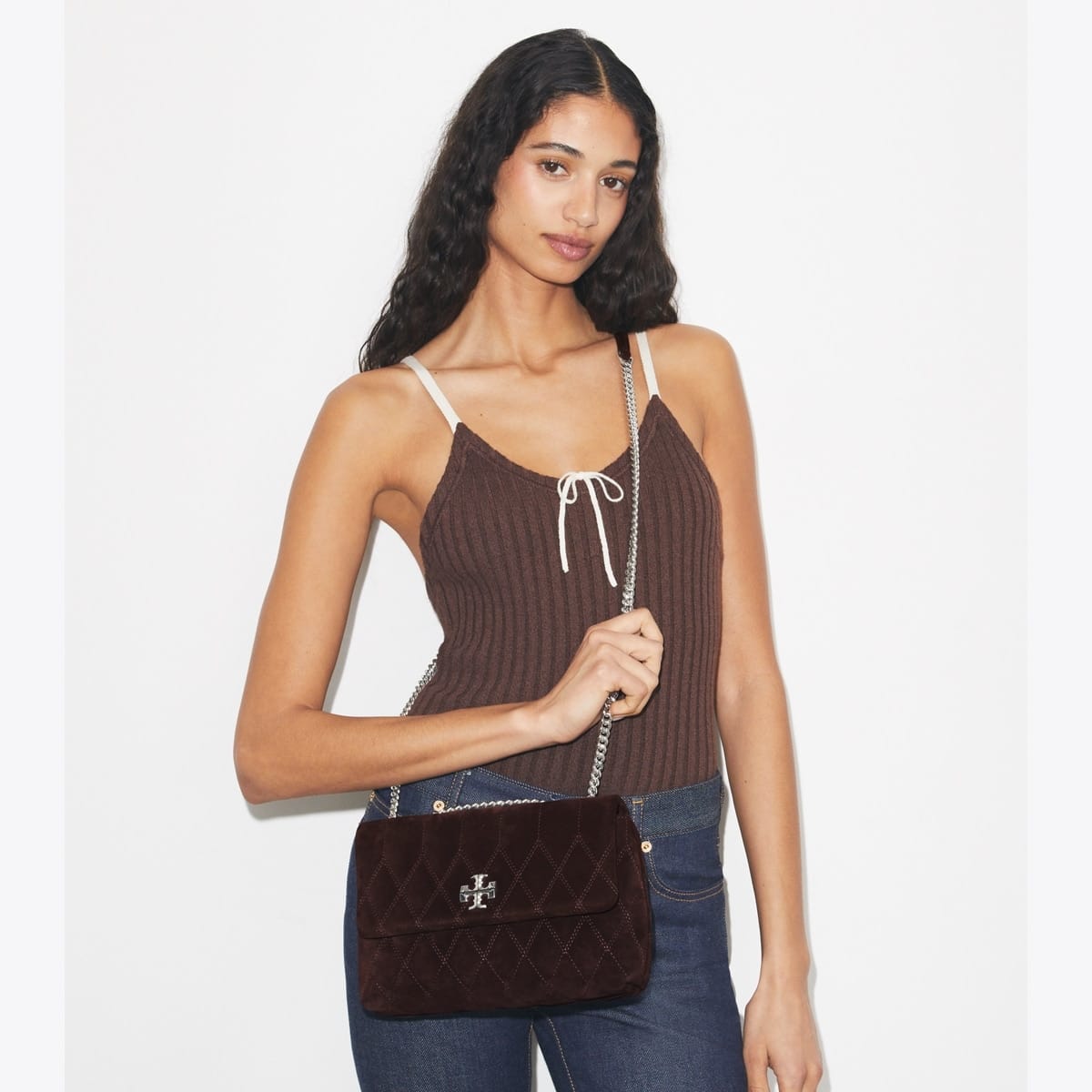 Small Kira Quilt Suede Shoulder Bag