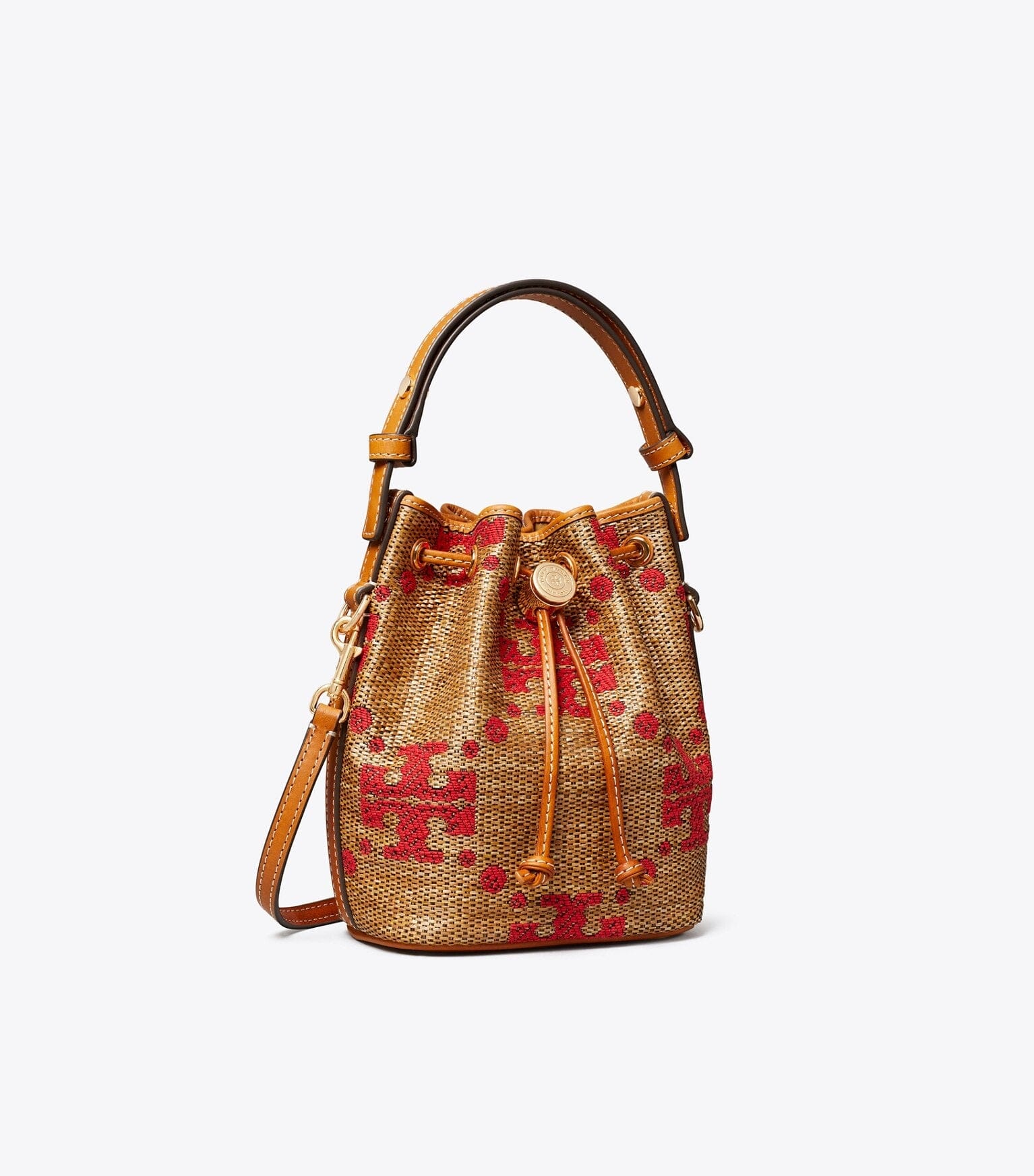 T Monogram Straw Mini Bucket Bag