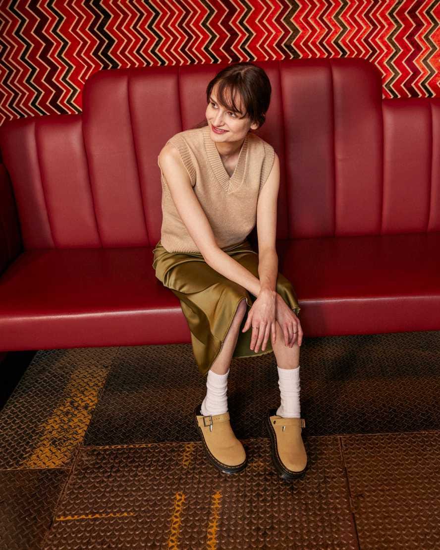 Zebzag Suede Casual Slingback Platform Mules — Savannah Tan