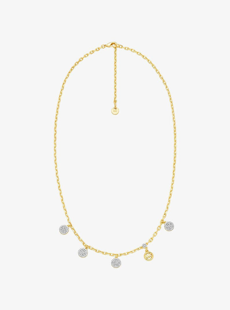 Brass Pavé Disk Charm Necklace