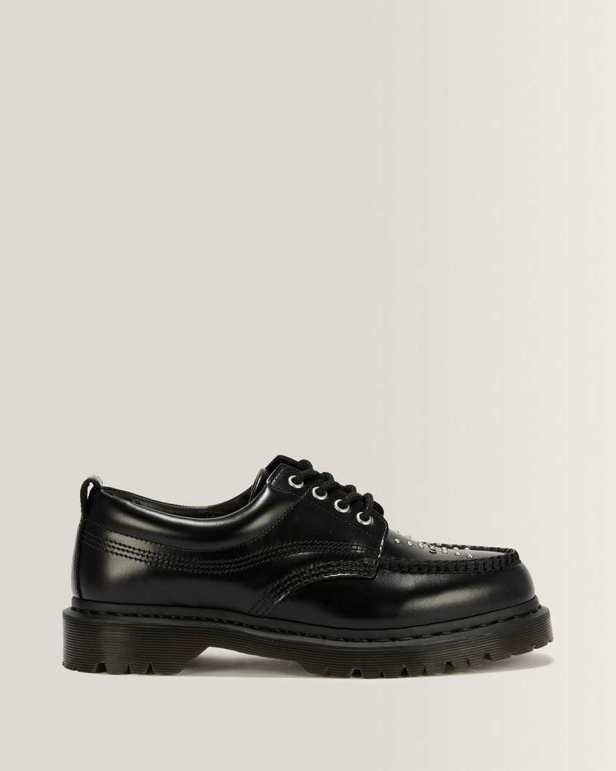 Lowell Stud Analine Leather Moc Toe Shoes — Black