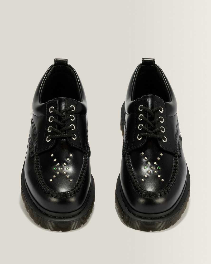 Lowell Stud Analine Leather Moc Toe Shoes — Black