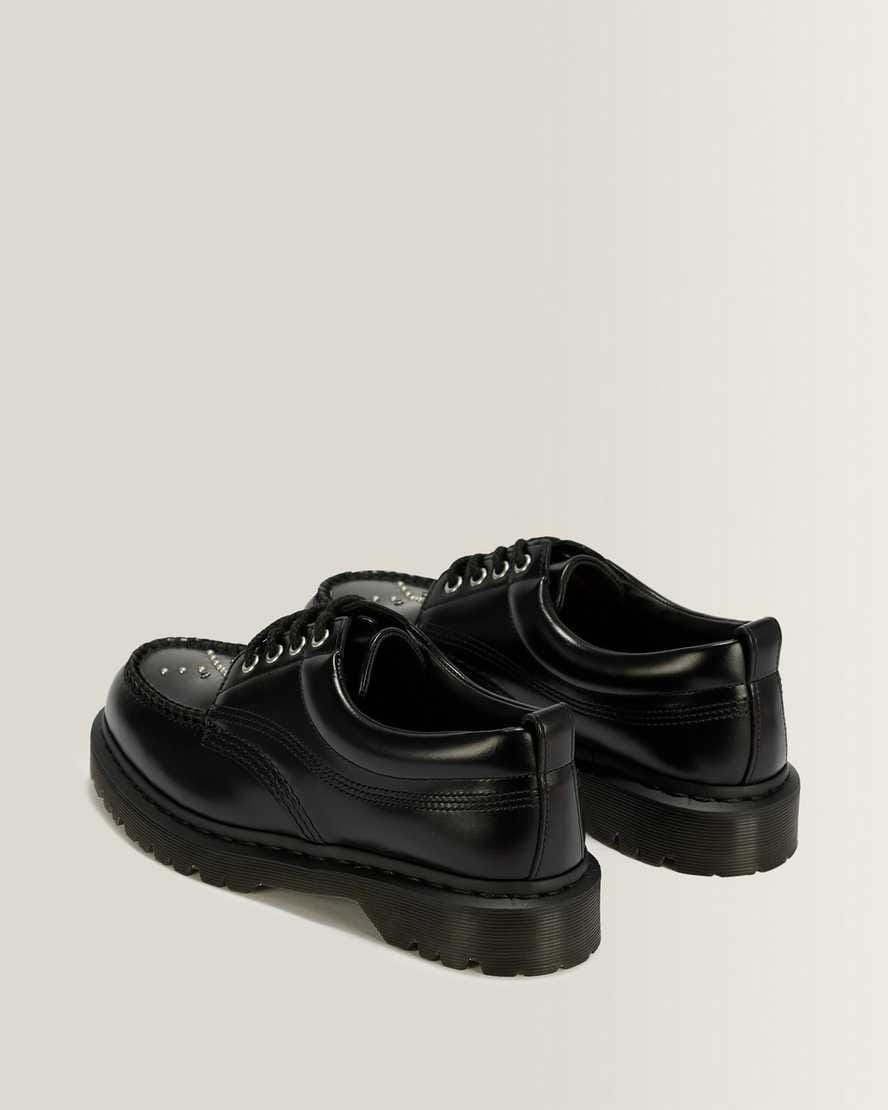 Lowell Stud Analine Leather Moc Toe Shoes — Black