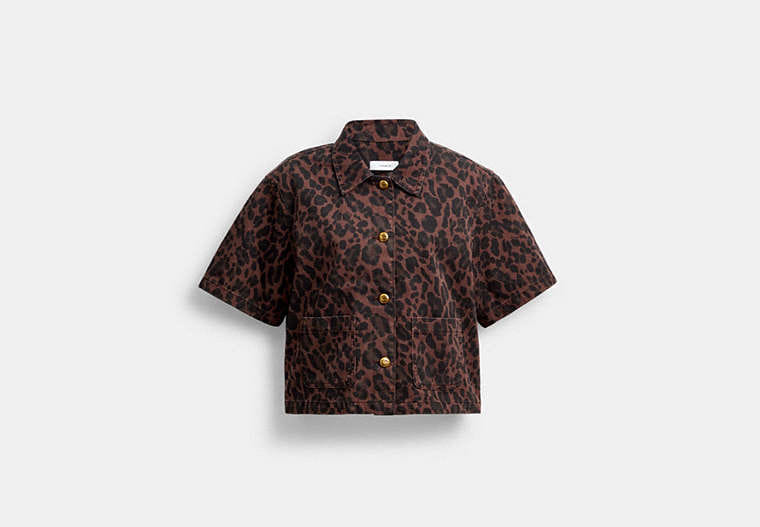Leopard Print Denim Short Sleeve Top