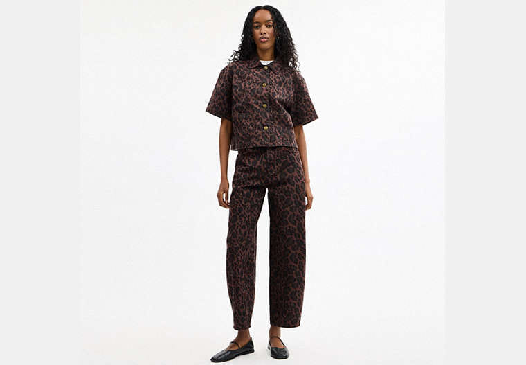Leopard Print Denim Short Sleeve Top