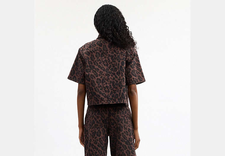 Leopard Print Denim Short Sleeve Top
