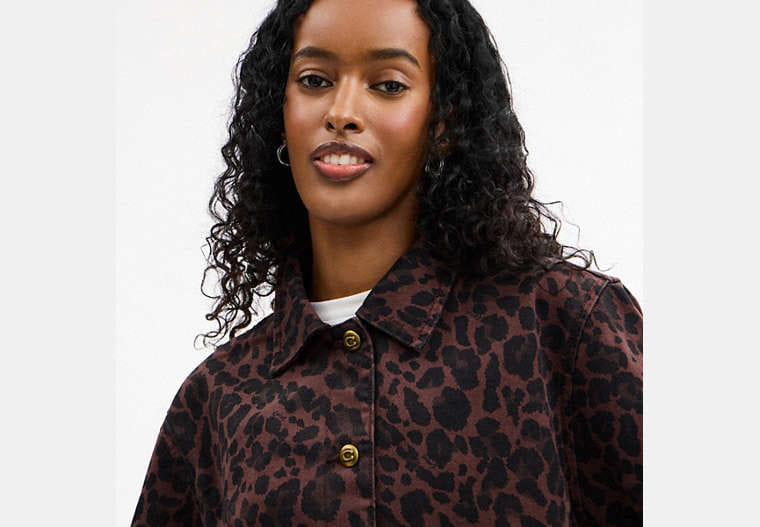 Leopard Print Denim Short Sleeve Top