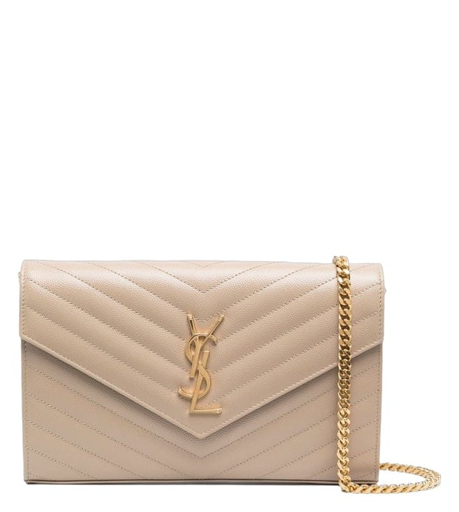 Beige Quilted Leather chain on Wallet