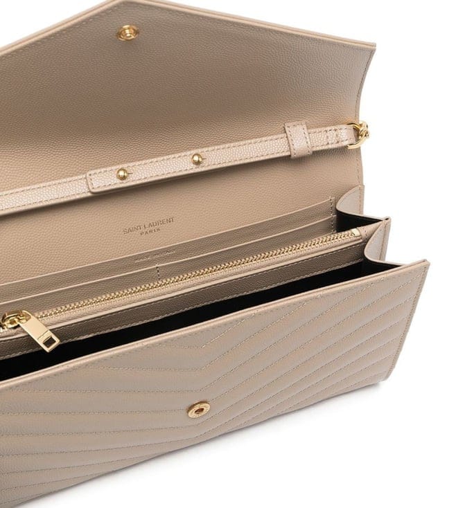 Beige Quilted Leather chain on Wallet