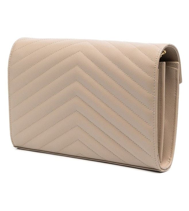 Beige Quilted Leather chain on Wallet