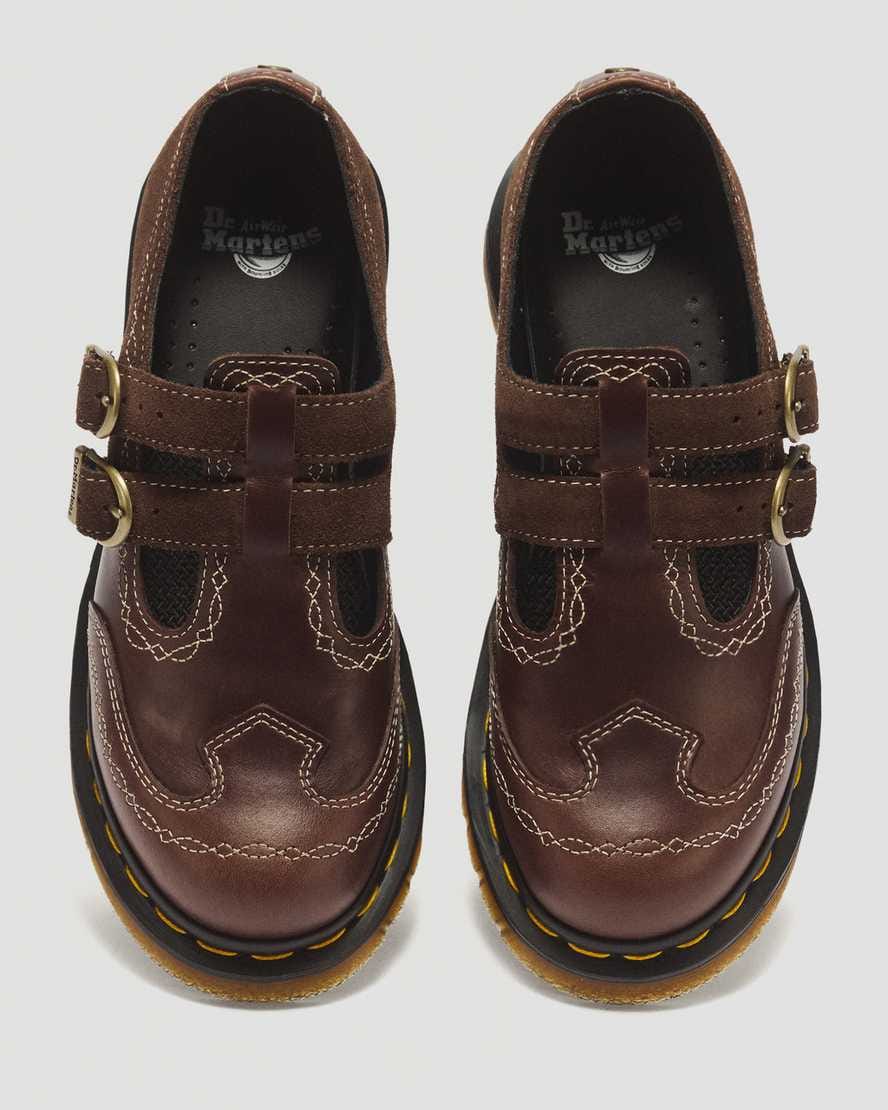 8065 Desert Rodeo Leather & Suede Mary Jane Shoes — DARK BROWN