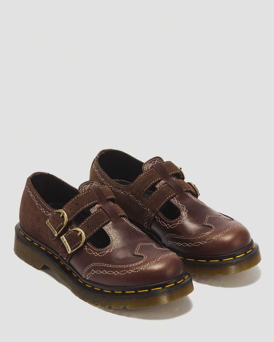 8065 Desert Rodeo Leather & Suede Mary Jane Shoes — DARK BROWN