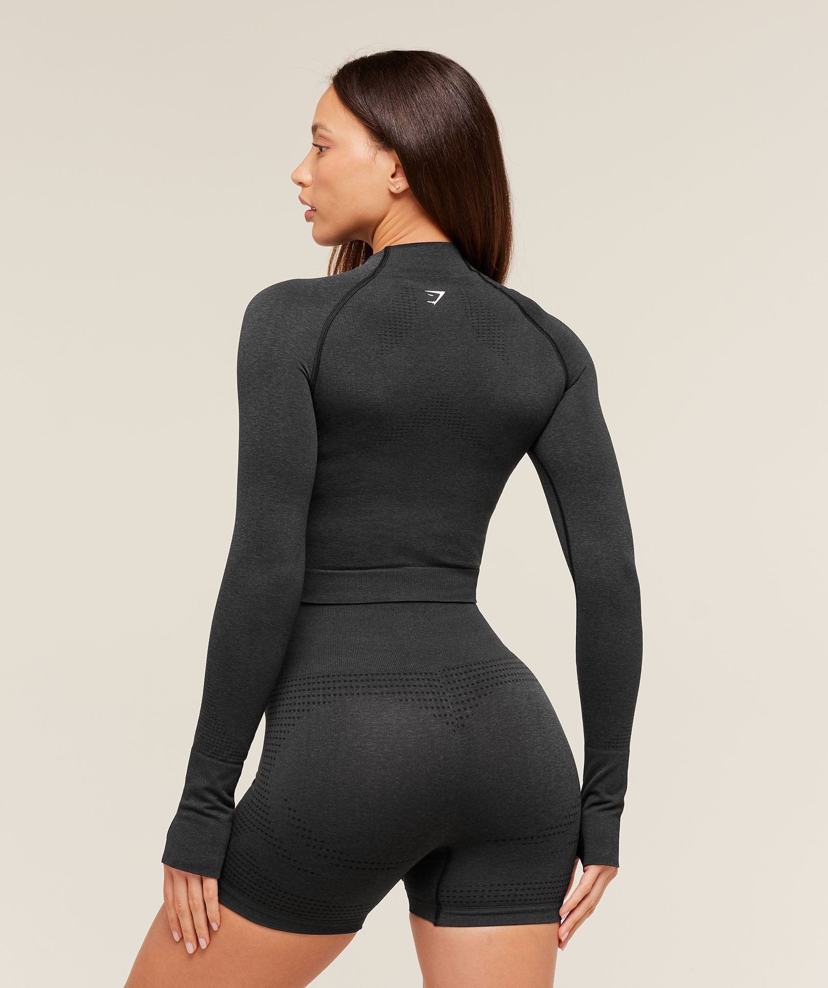 Gymshark Vital Seamless Midi Zip 2.0 Pullover - Black Marl