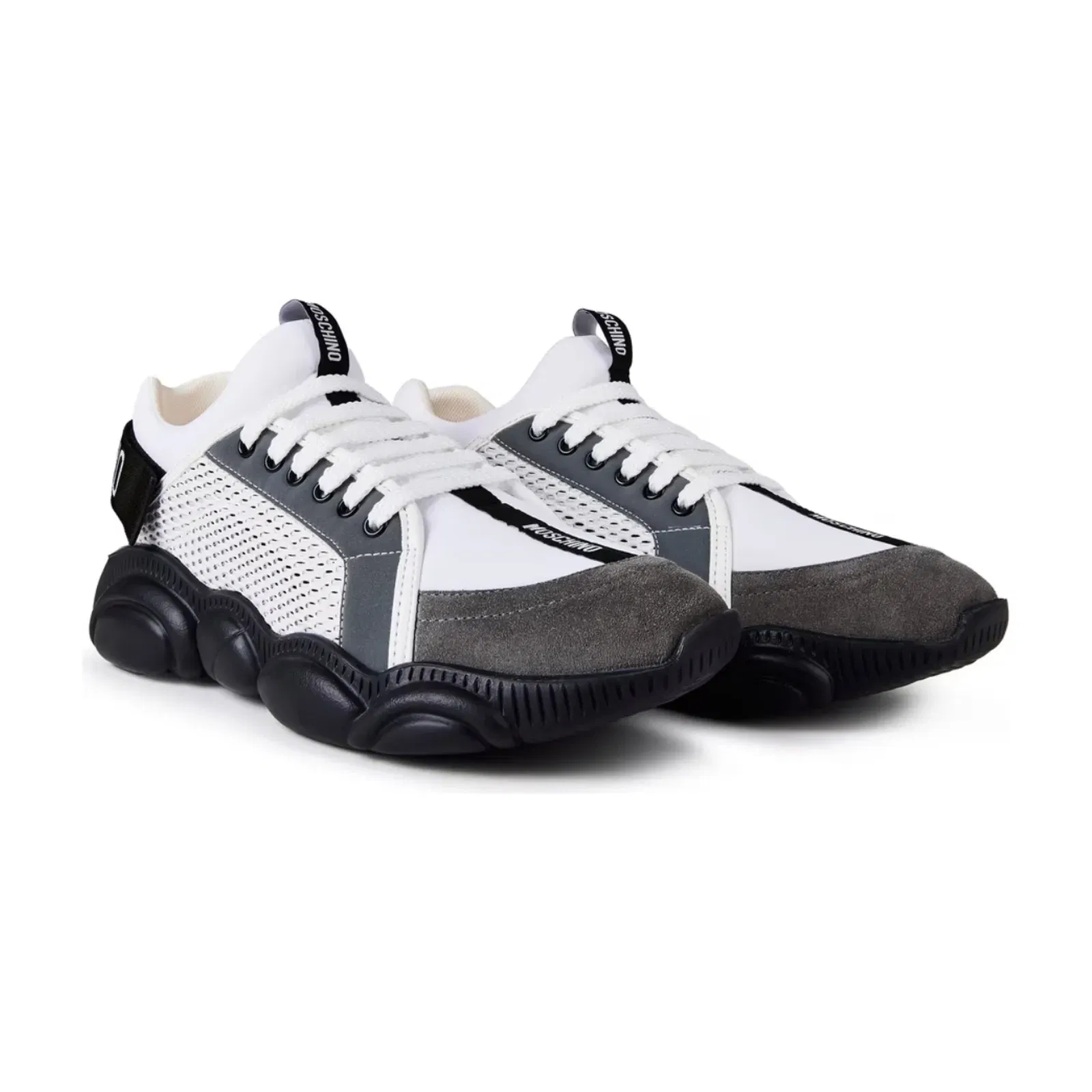 Moschino Mesh Teddy Low Top Trainers White/Grey