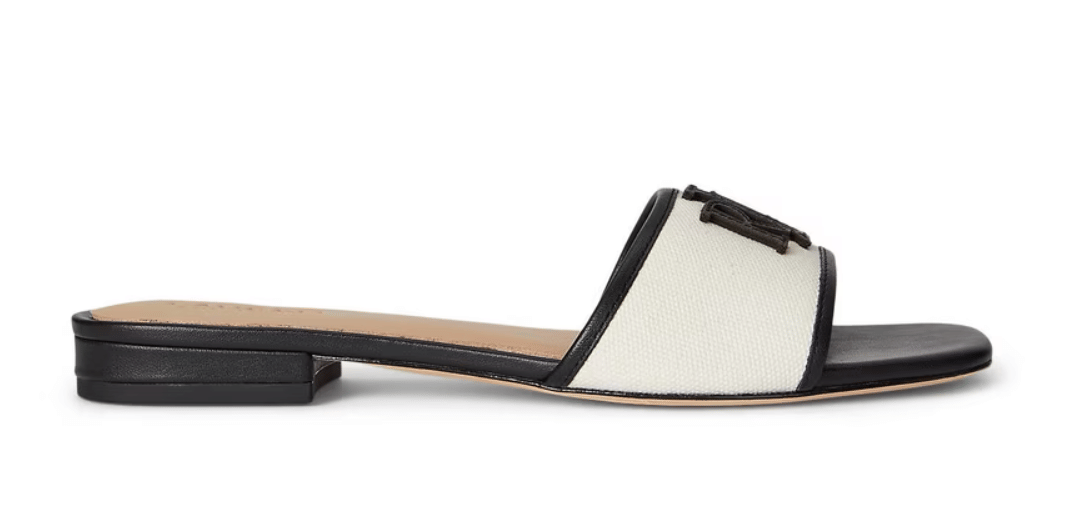 Lauren by Ralph Lauren Women's Everly Real Leather Flat Sandals Natural/Black