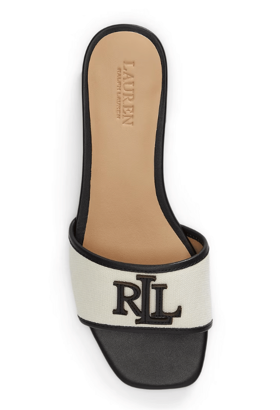 Lauren by Ralph Lauren Women's Everly Real Leather Flat Sandals Natural/Black
