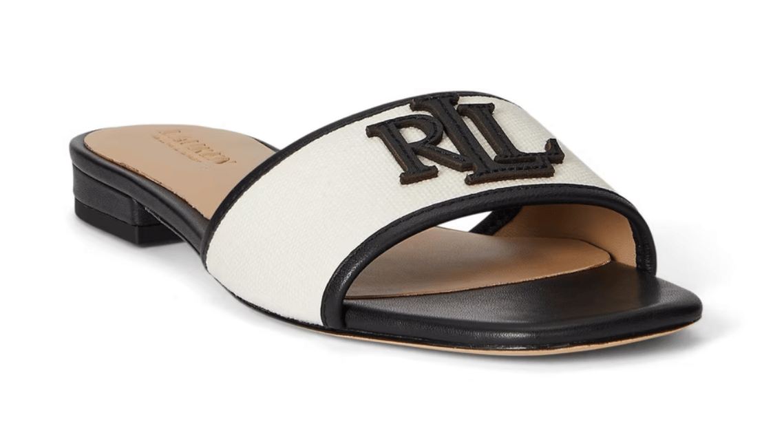 Lauren by Ralph Lauren Women's Everly Real Leather Flat Sandals Natural/Black
