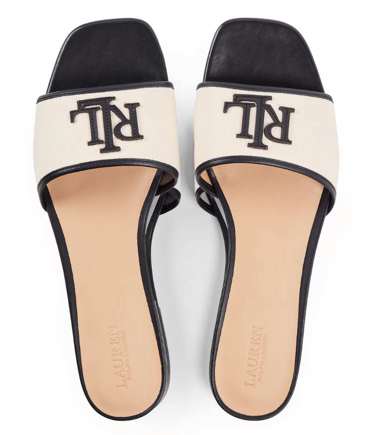 Lauren by Ralph Lauren Women's Everly Real Leather Flat Sandals Natural/Black