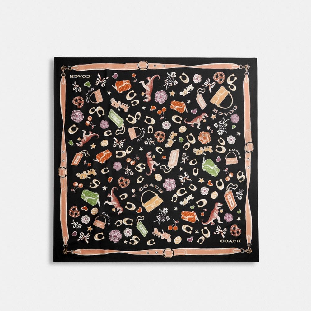 Iconic Motifs Print Silk Square Scarf