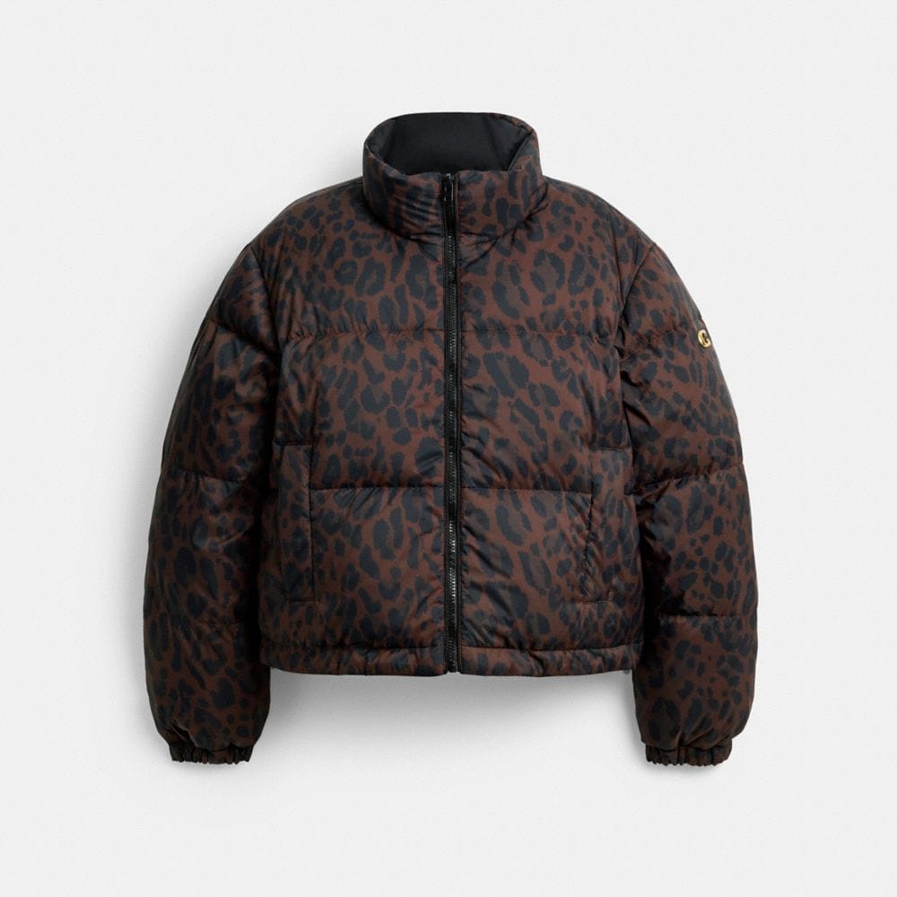 Leopard Print Reversible Puffer Jacket In Recycled Polyamide