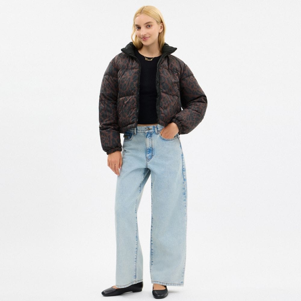 Leopard Print Reversible Puffer Jacket In Recycled Polyamide