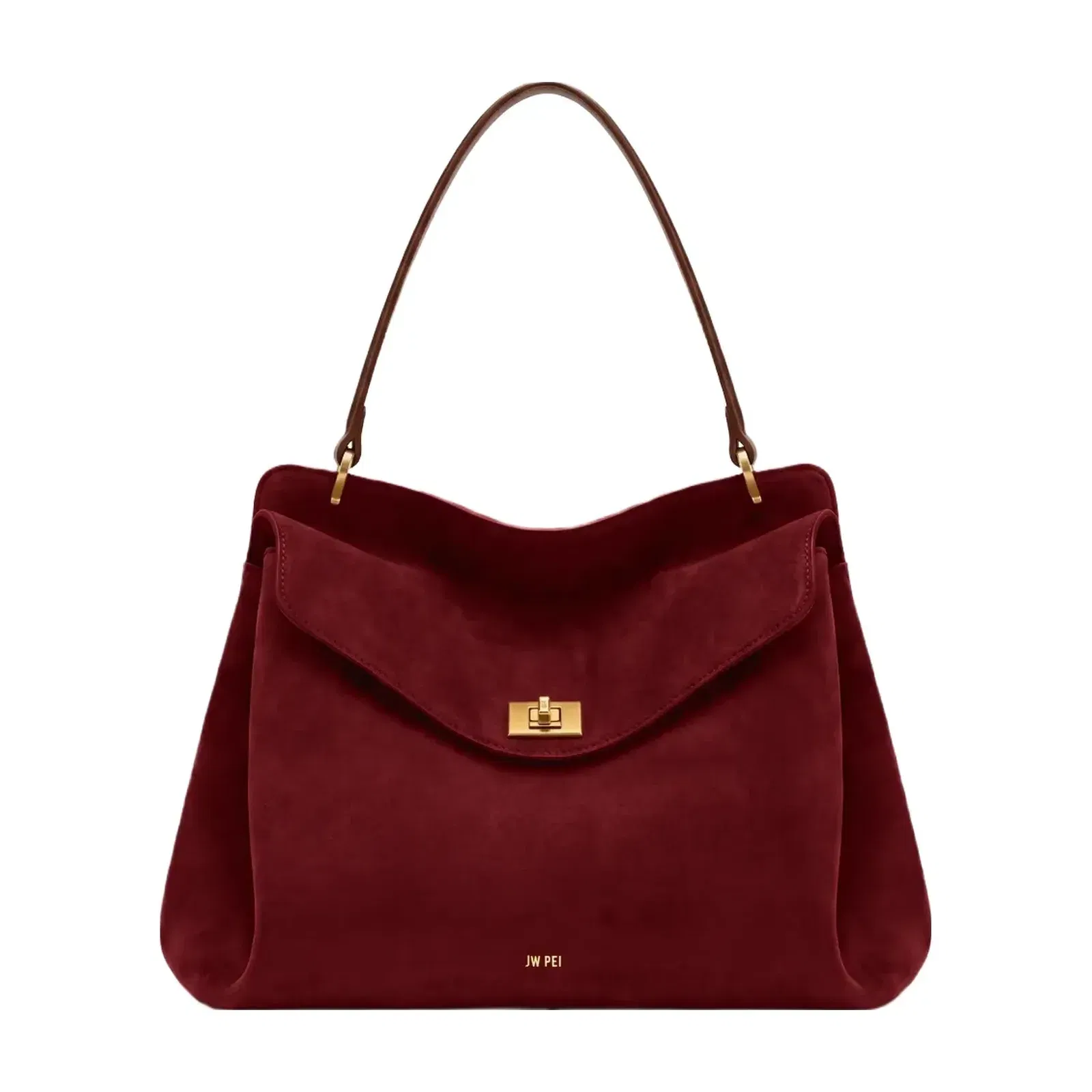 JW PEI Lucia Turn Lock Faux Suede Shoulder Bag Dark Red