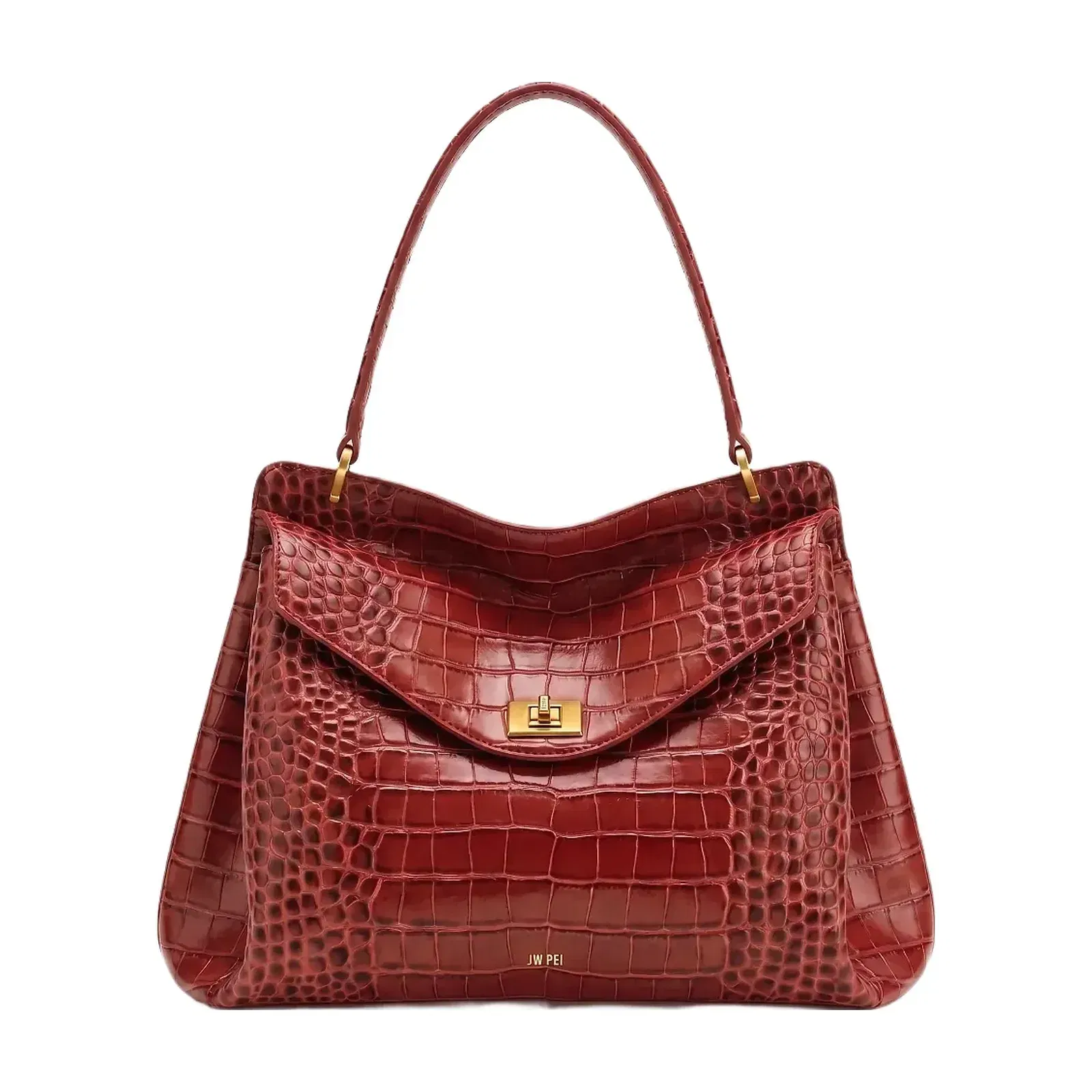 JW PEI Lucia Turn Lock Shoulder Bag Dark Red Croc