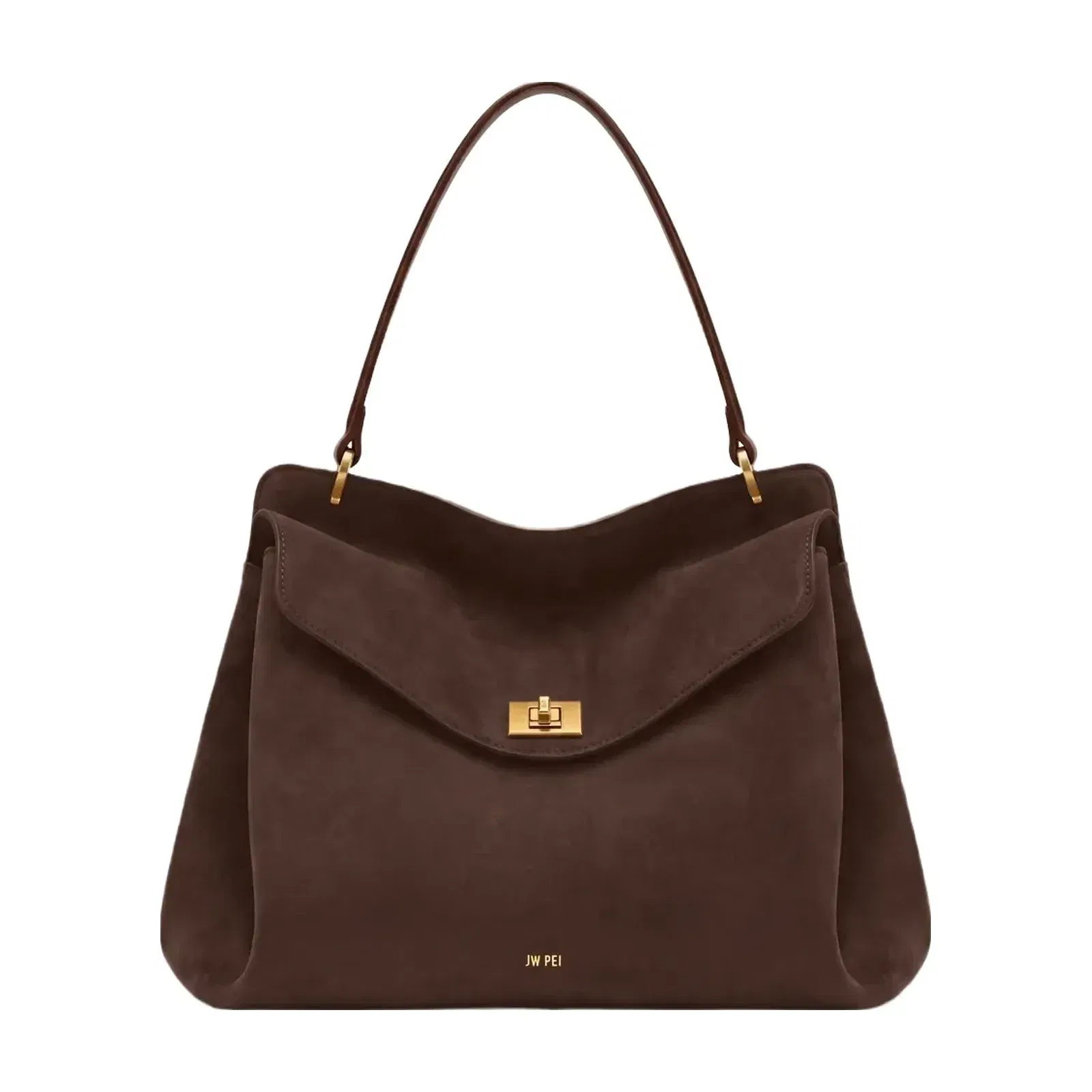 JW PEI Lucia Turn Lock Faux Suede Shoulder Bag Chocolate Brown
