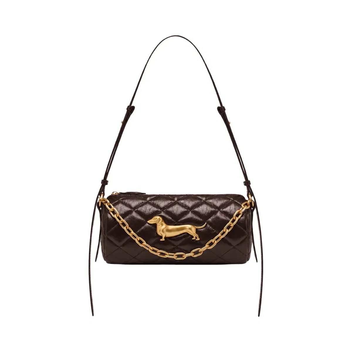JW PEI Lucienne Dachshund Quilted Chain Shoulder Bag Dark Brown