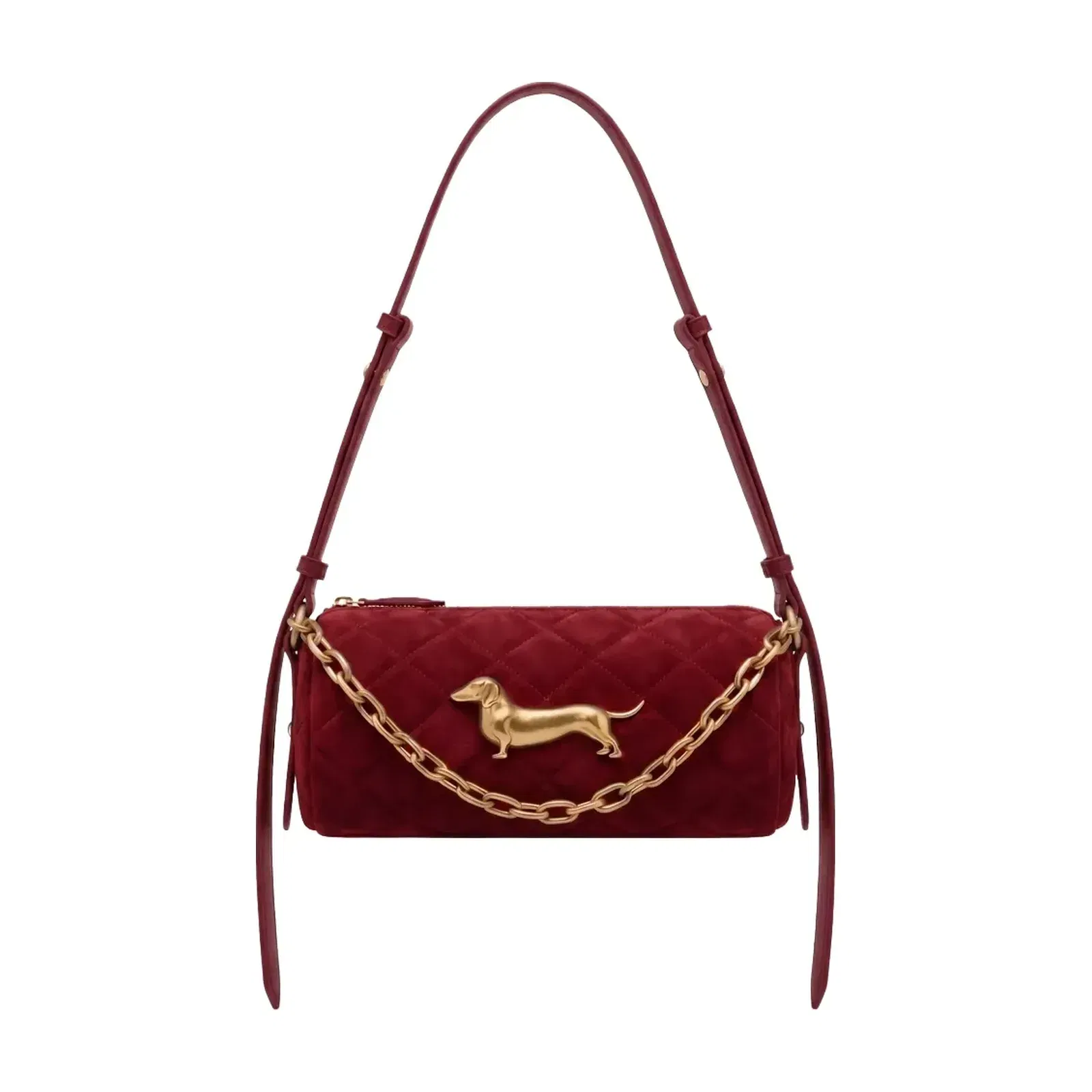 JW PEI Lucienne Faux Suede Dachshund Quilted Chain Shoulder Bag Burgundy
