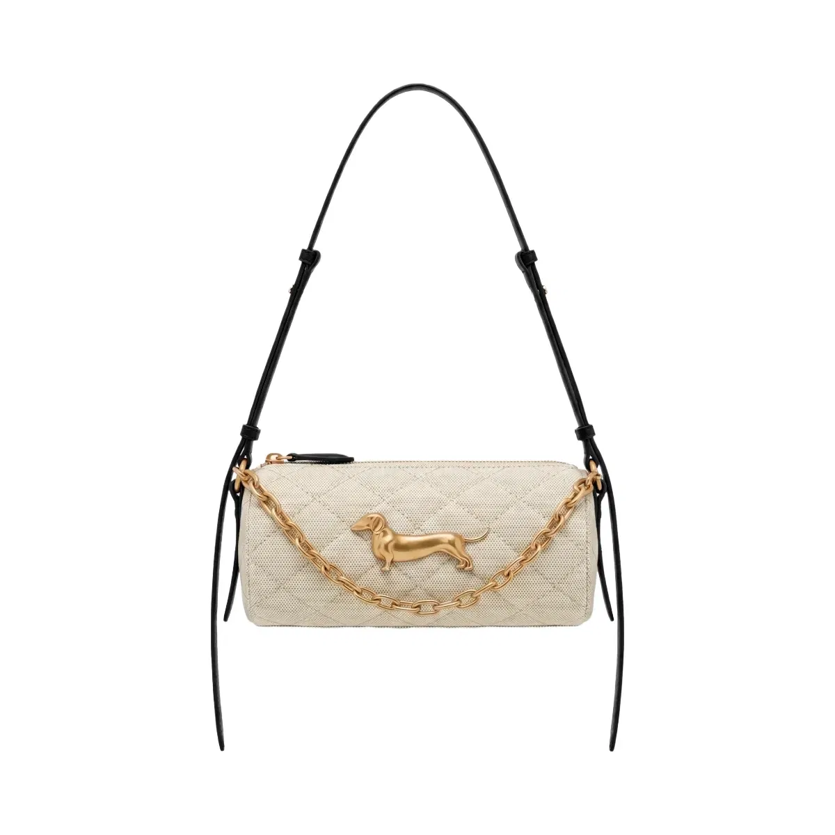 JW PEI Lucienne Dachshund Quilted Chain Shoulder Bag Black Canvas