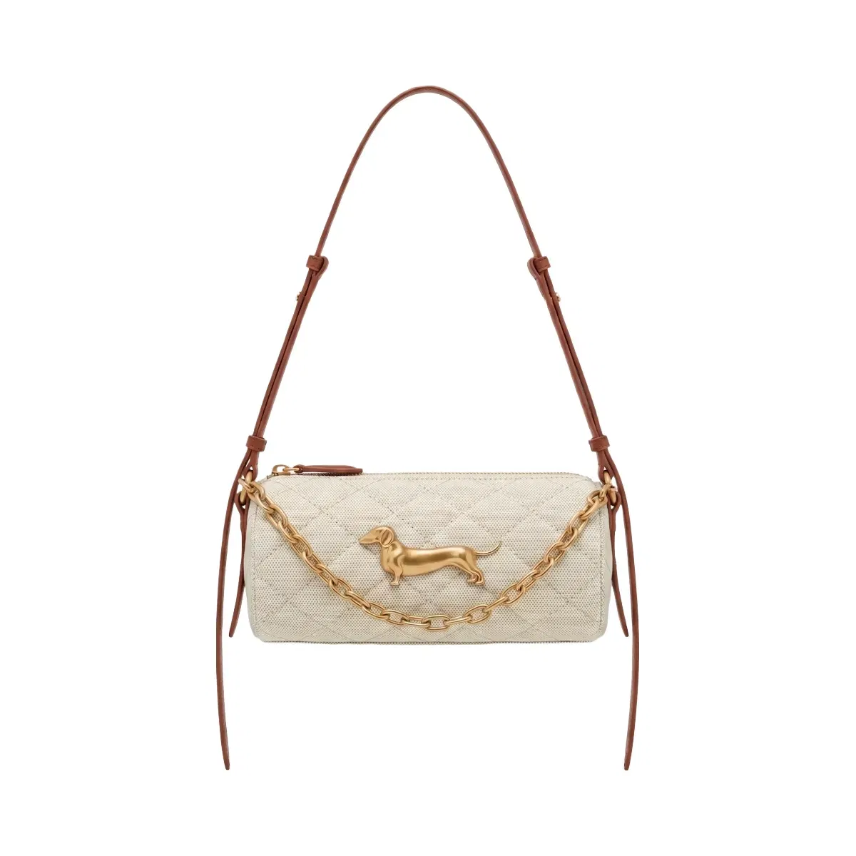 JW PEI Lucienne Dachshund Quilted Chain Shoulder Bag Brown Canvas