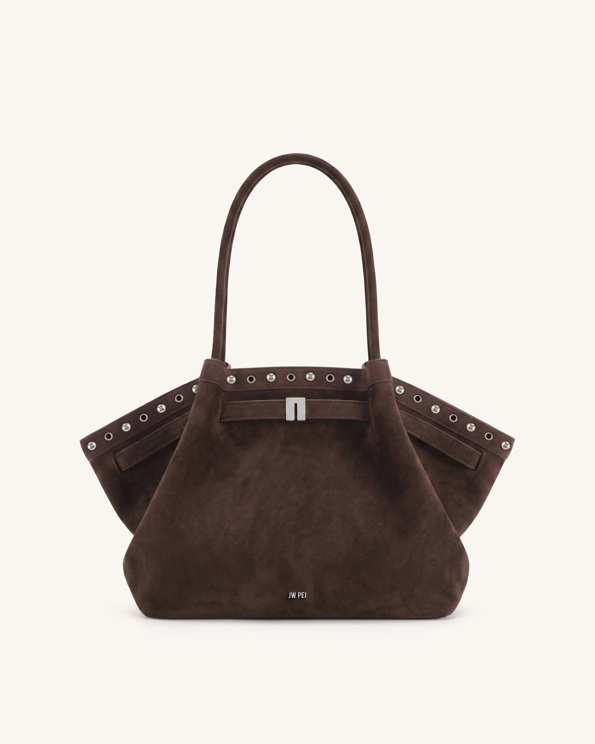 JW PEI Hana Medium Faux Suede Tote Bag Dark Chocolate Brown