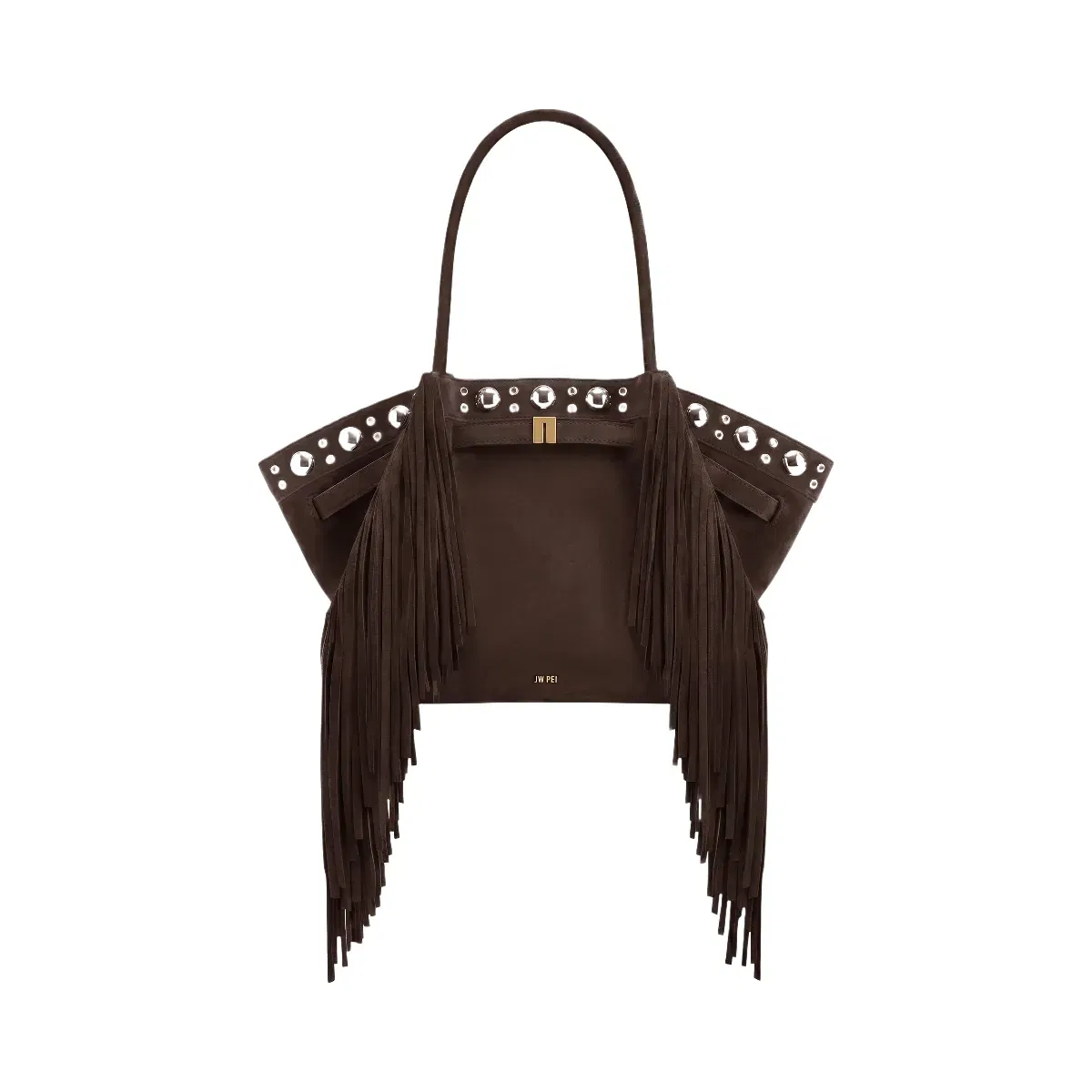 JW PEI Hana Medium Faux Suede Tassel Tote Bag Dark Brown