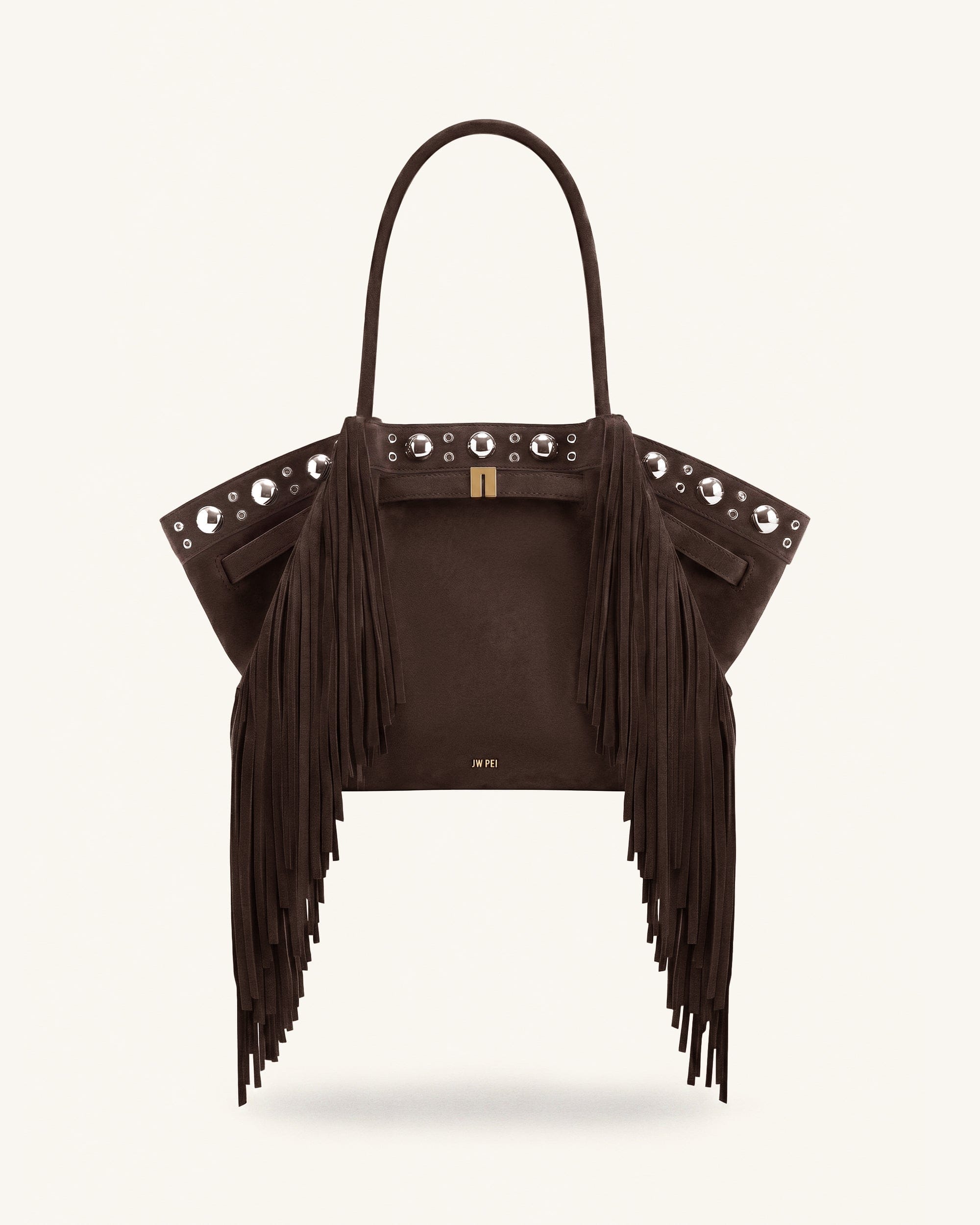 JW PEI Hana Medium Faux Suede Tassel Tote Bag Dark Brown