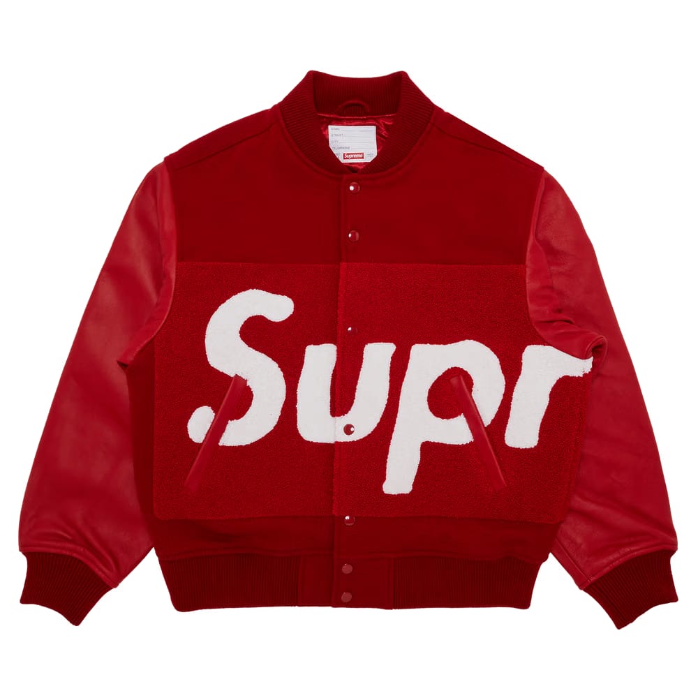 Supreme Big Logo Chenille Varsity Jacket Red