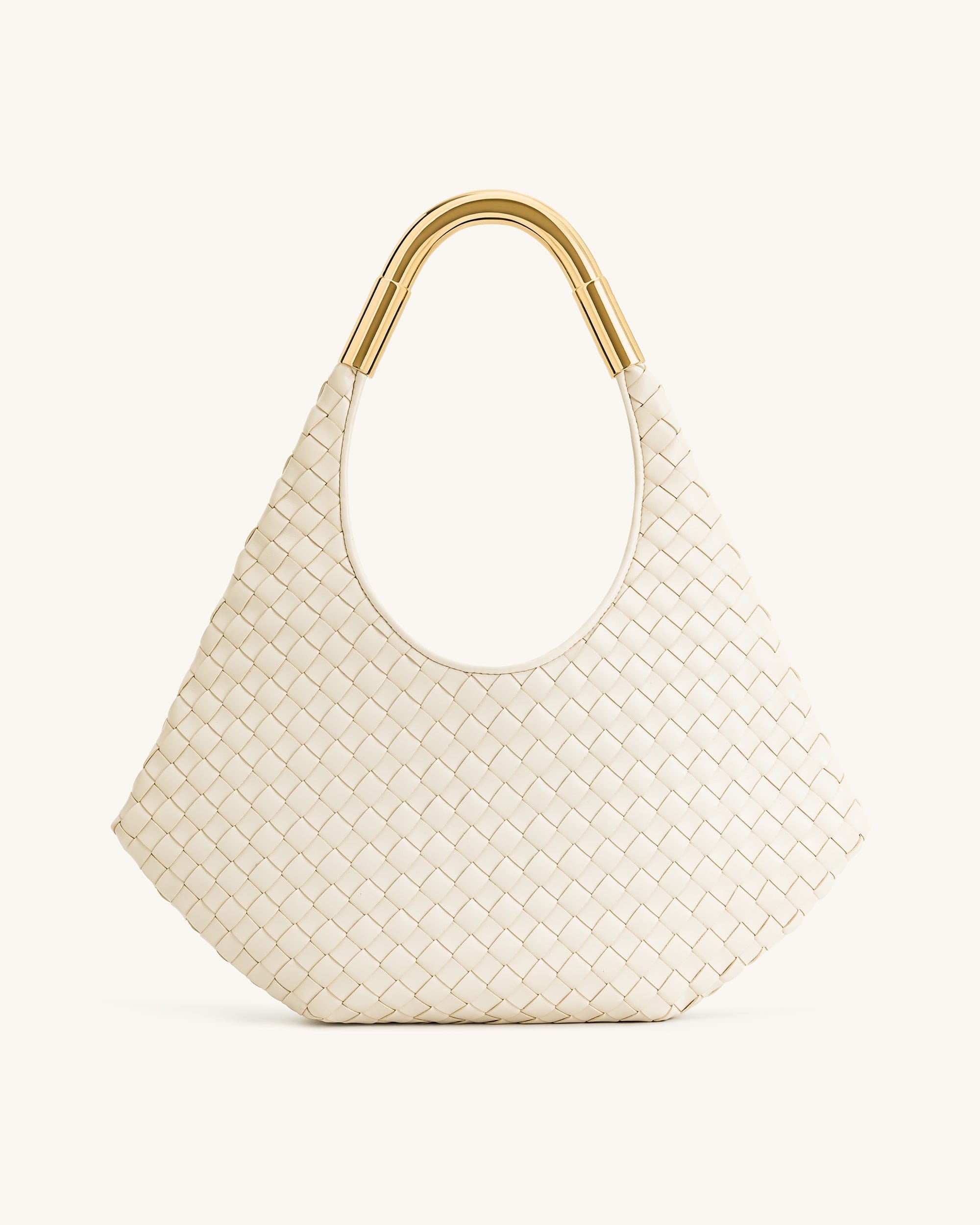 JW PEI Olivia Hand Woven Metal Handle Hobo Bag White