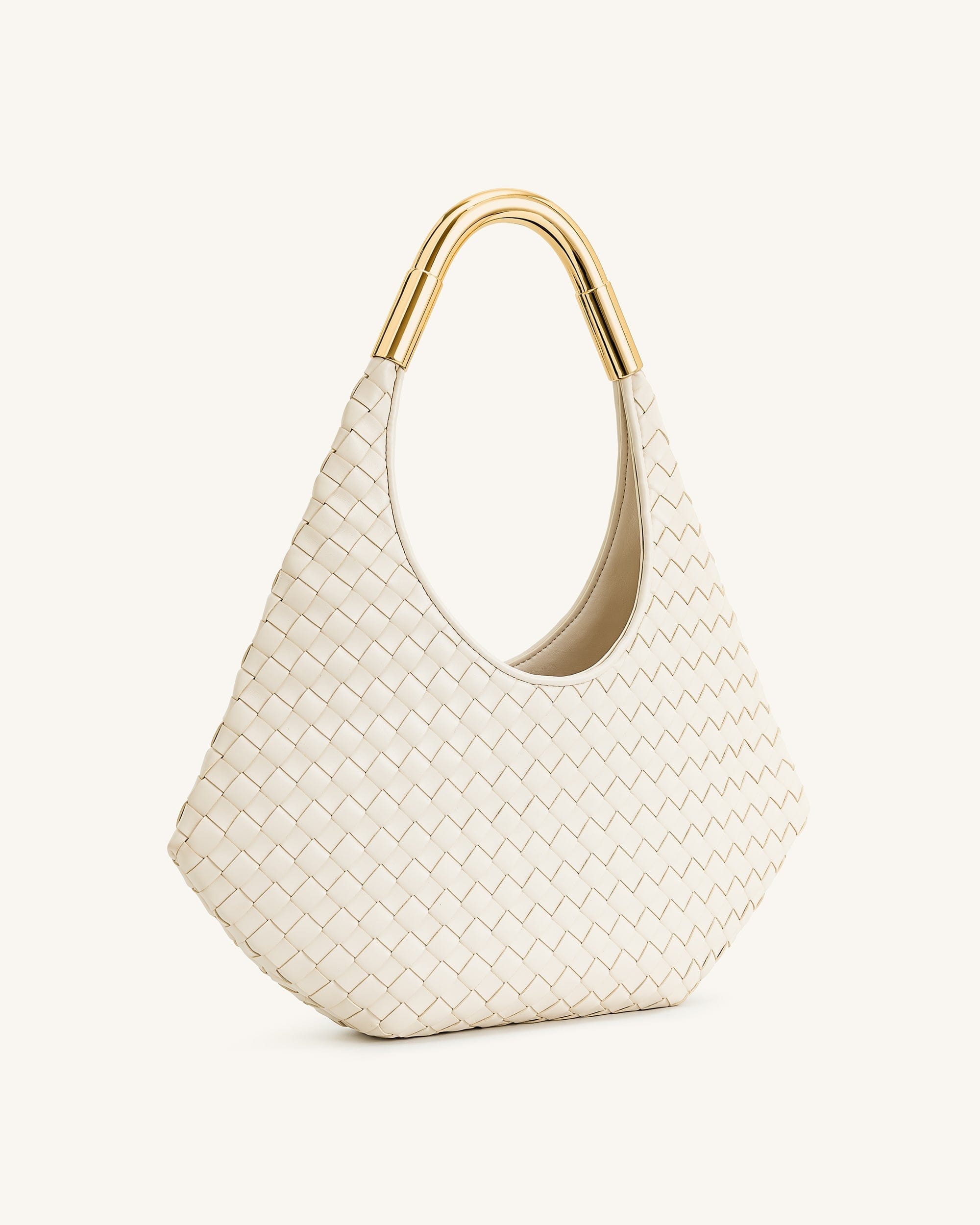JW PEI Olivia Hand Woven Metal Handle Hobo Bag White