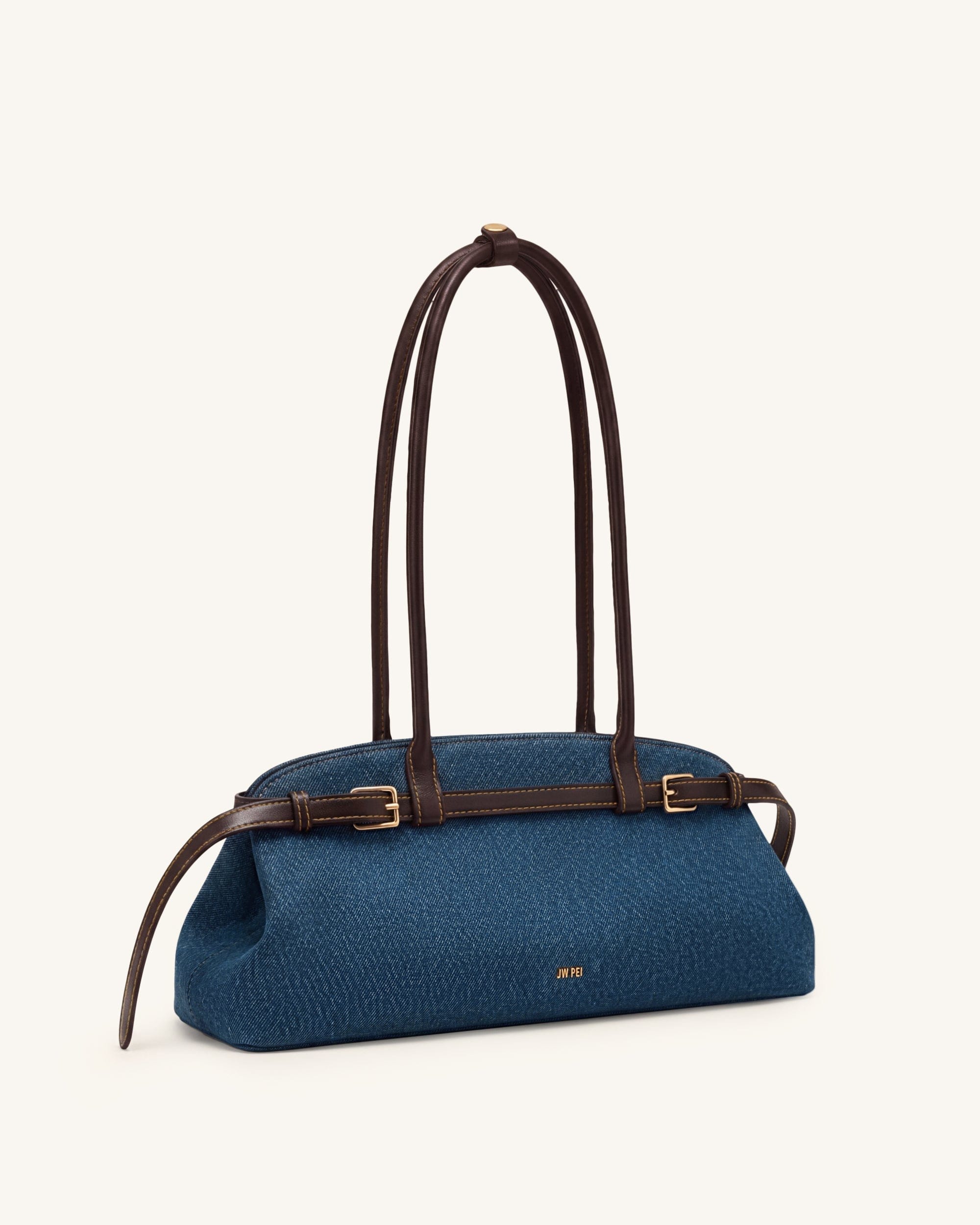 JW PEI Arden Belt Detail East West Shoulder Bag Blue Denim