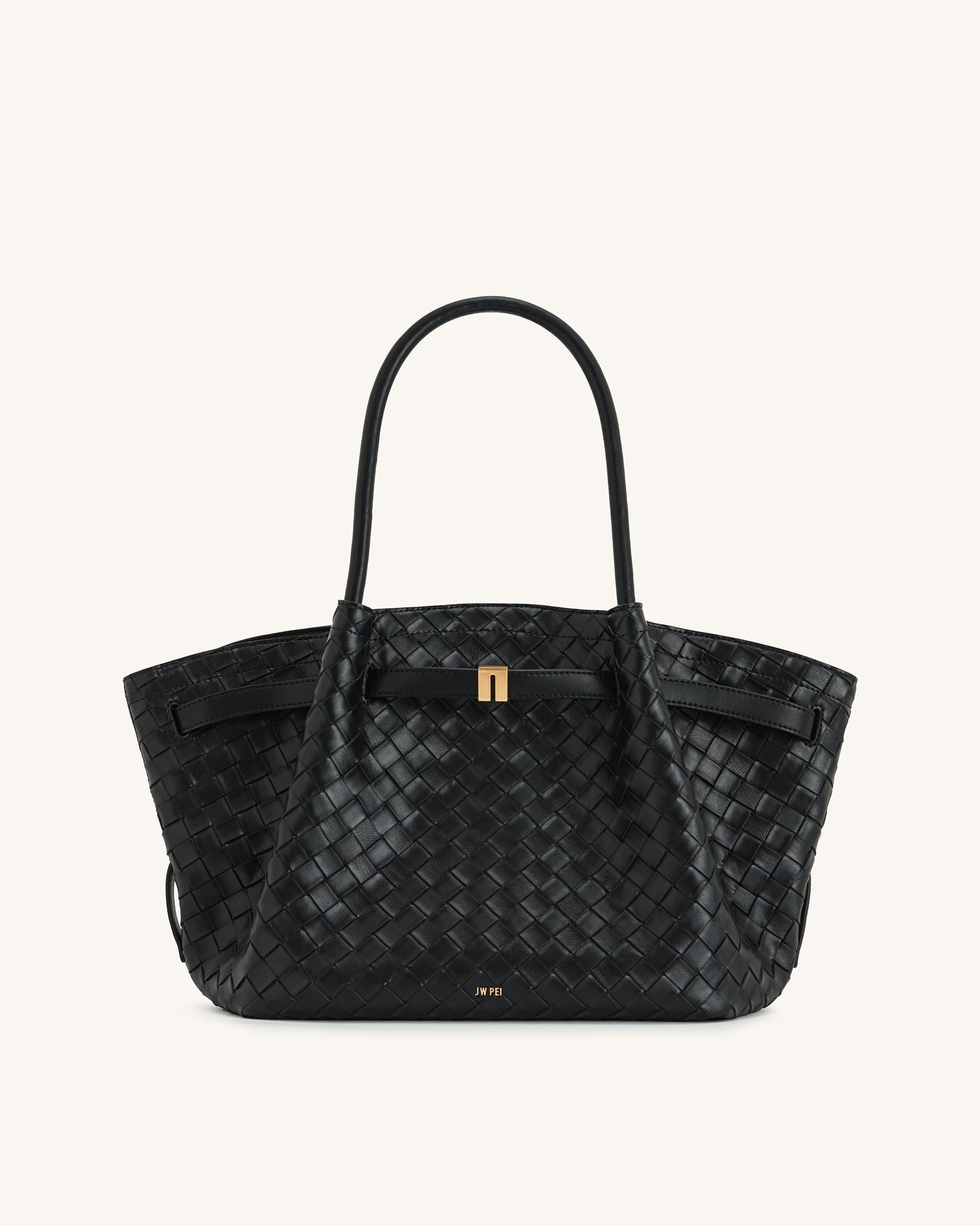 JW PEI Hana Medium Weave Texture Tote Bag Black