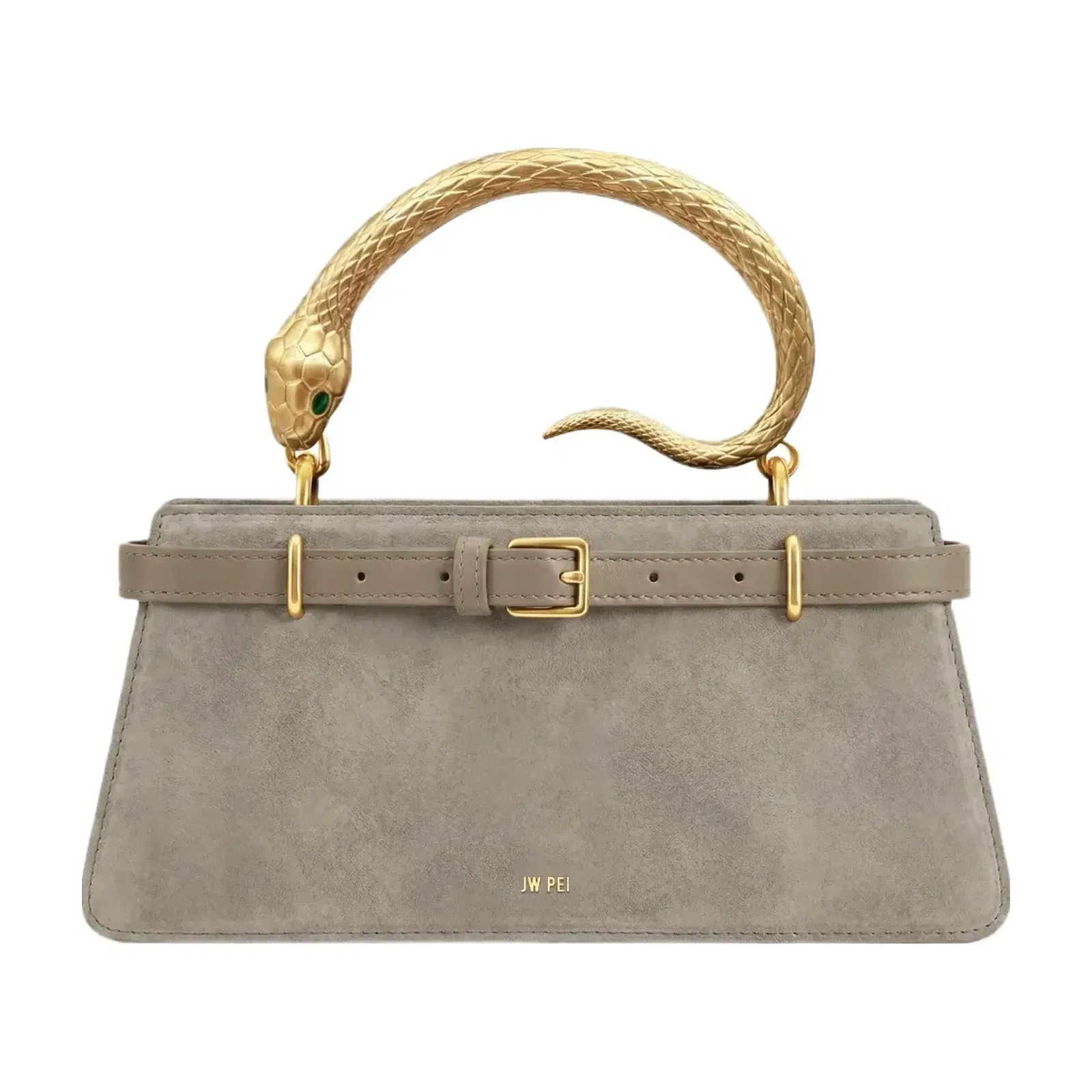 JW PEI Elena Snake Handle Faux Suede Top Handle Bag Taupe