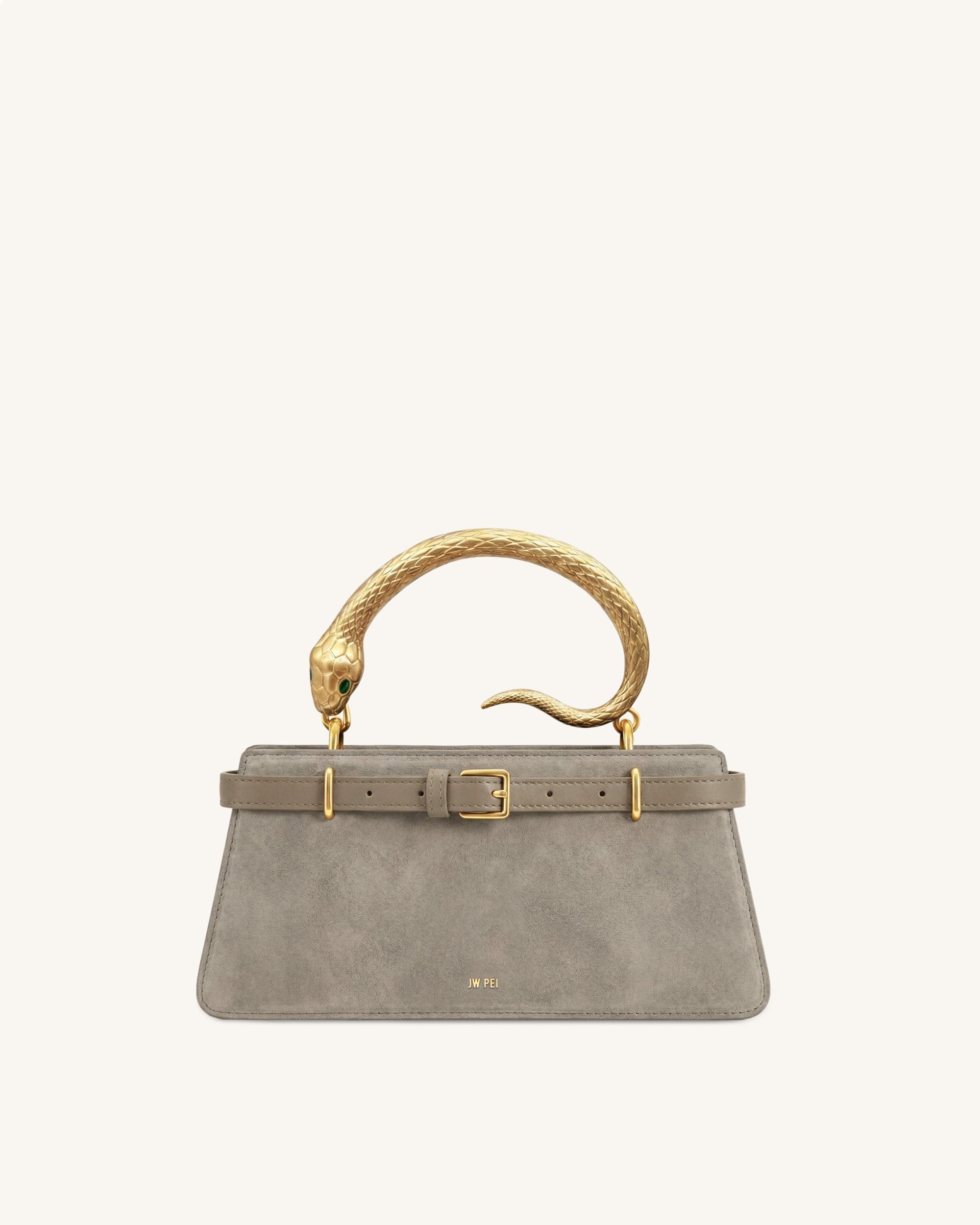 JW PEI Elena Snake Handle Faux Suede Top Handle Bag Taupe