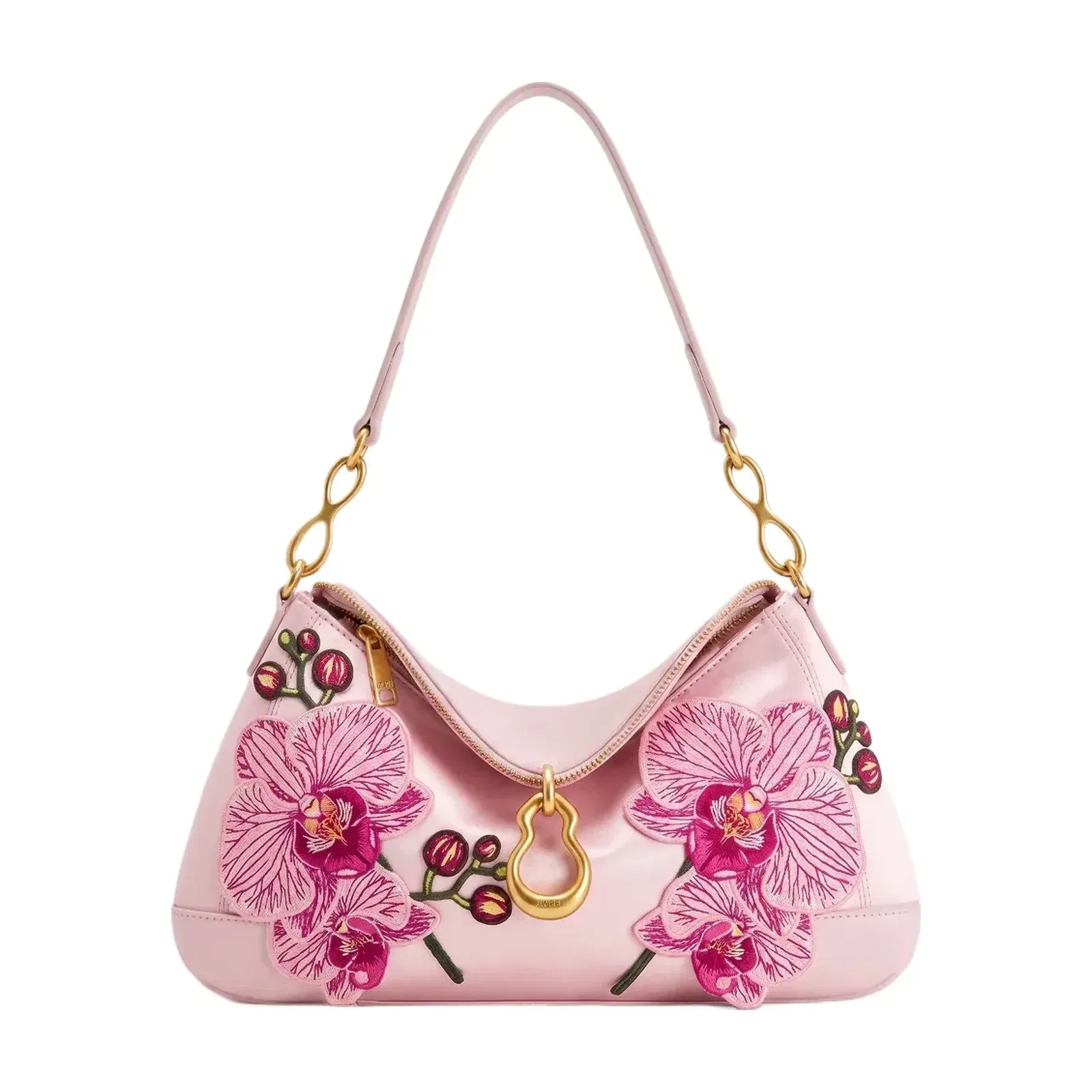 JW PEI Jayla Metal Pendant Embellished Orchid Embroidered Shoulder Bag Pink