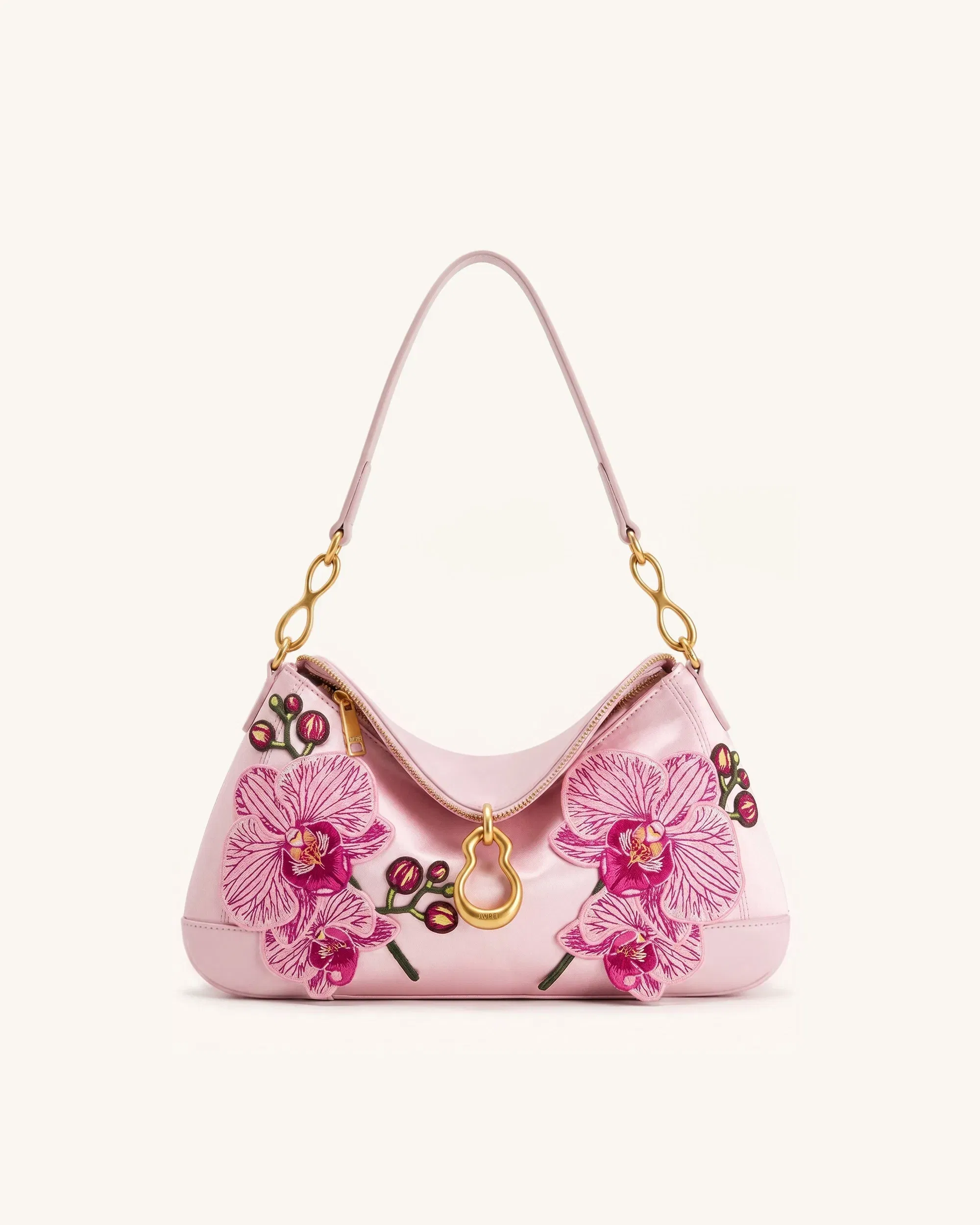 JW PEI Jayla Metal Pendant Embellished Orchid Embroidered Shoulder Bag Pink