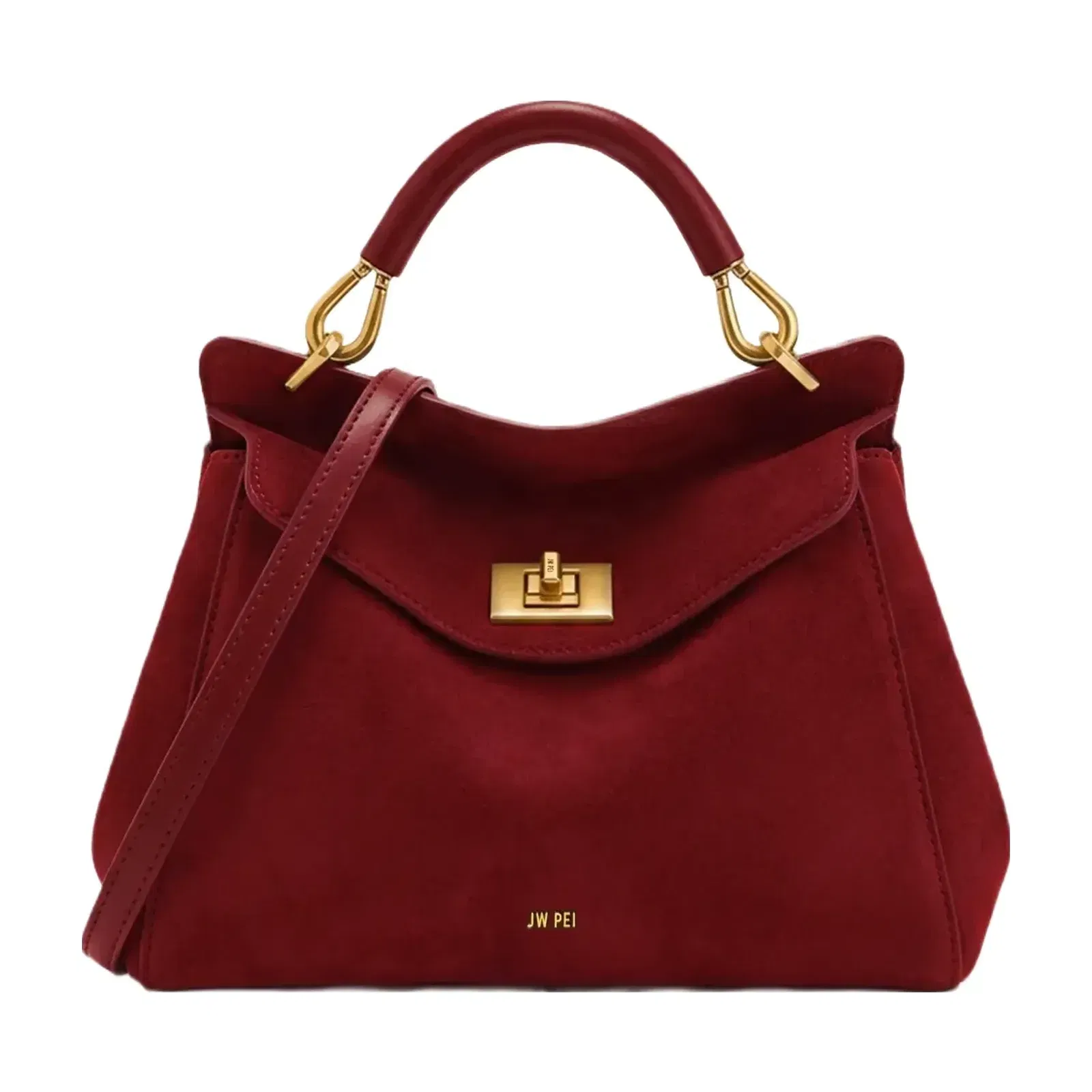 JW PEI Lucia Classic Faux Suede Top Handle Bag Deep Burgundy