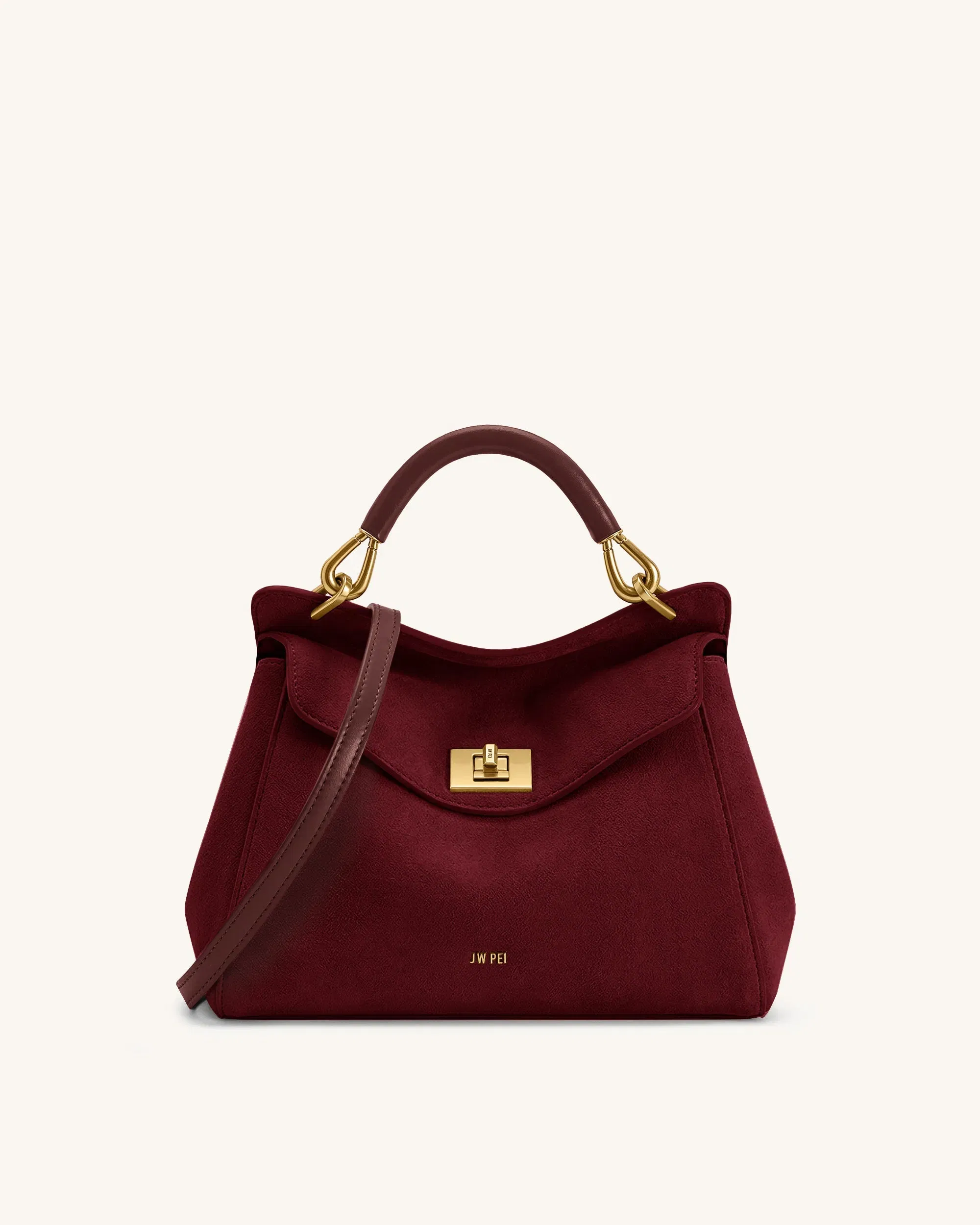 JW PEI Lucia Classic Faux Suede Top Handle Bag Deep Burgundy