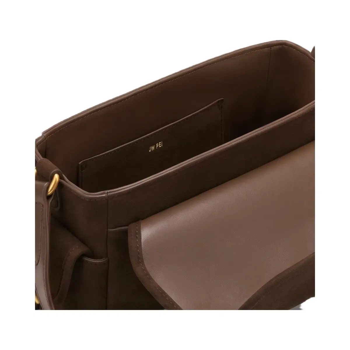 JW PEI Marina Faux Suede Flap Multi Pocket Top Handle Crossbody Bag Dark Brown