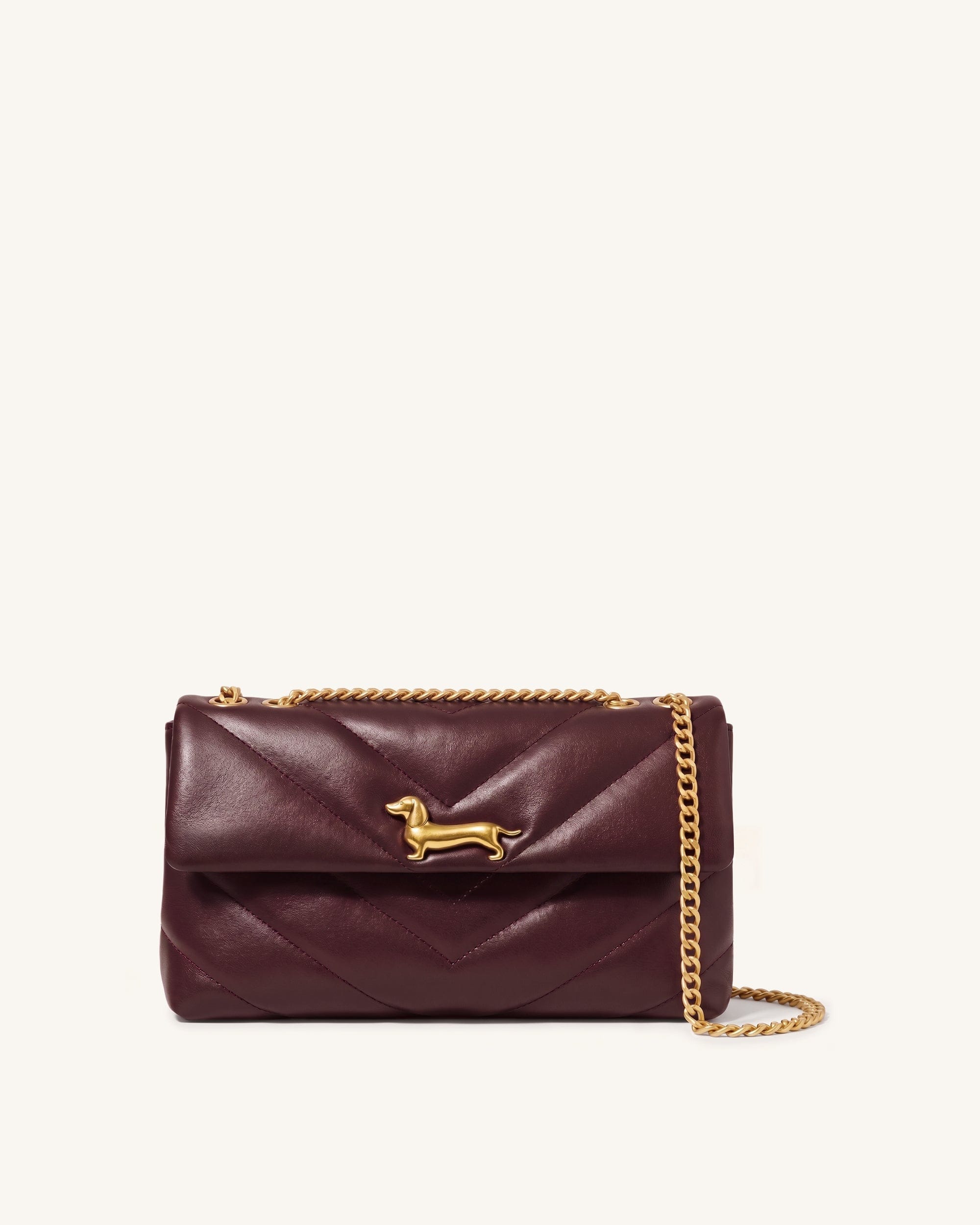 JW PEI Riley Dachshund Quilted Flap Shoulder Bag Deep Burgundy