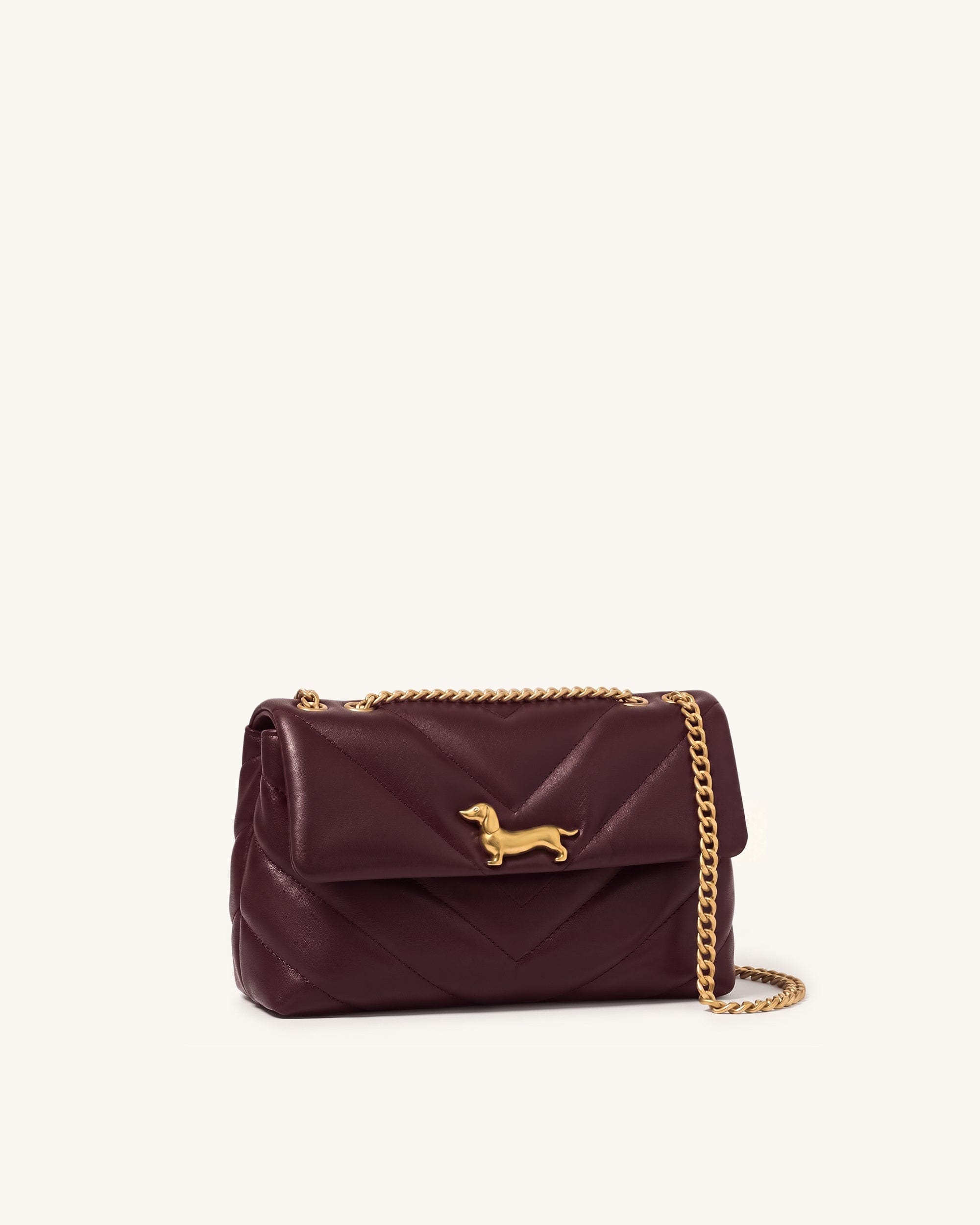 JW PEI Riley Dachshund Quilted Flap Shoulder Bag Deep Burgundy